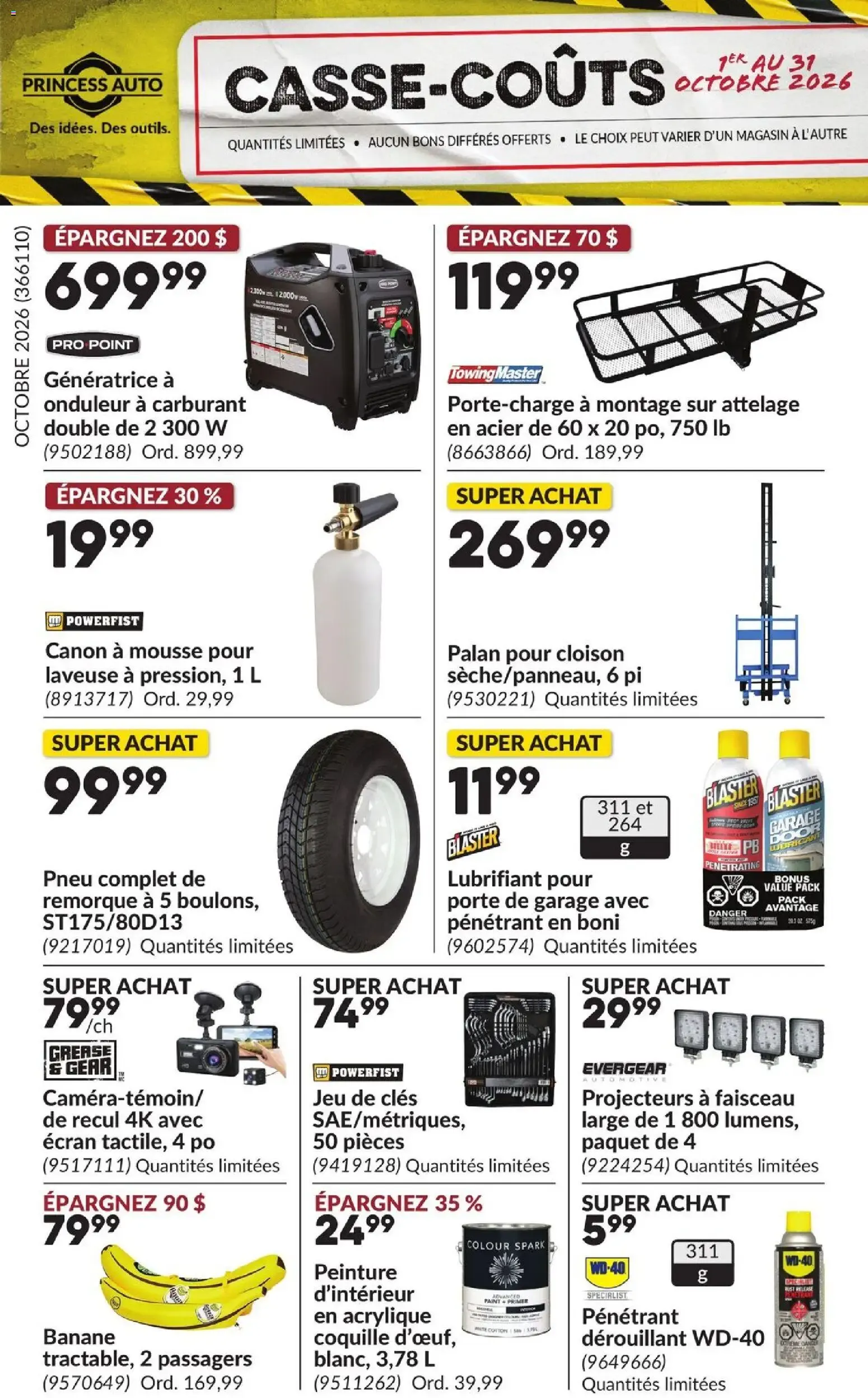 Princess Auto circulaire - Casse-Coûts from Oct 1, 2026 > weekly specials & deals from October 1 to October 31 2026 - flyer page 1