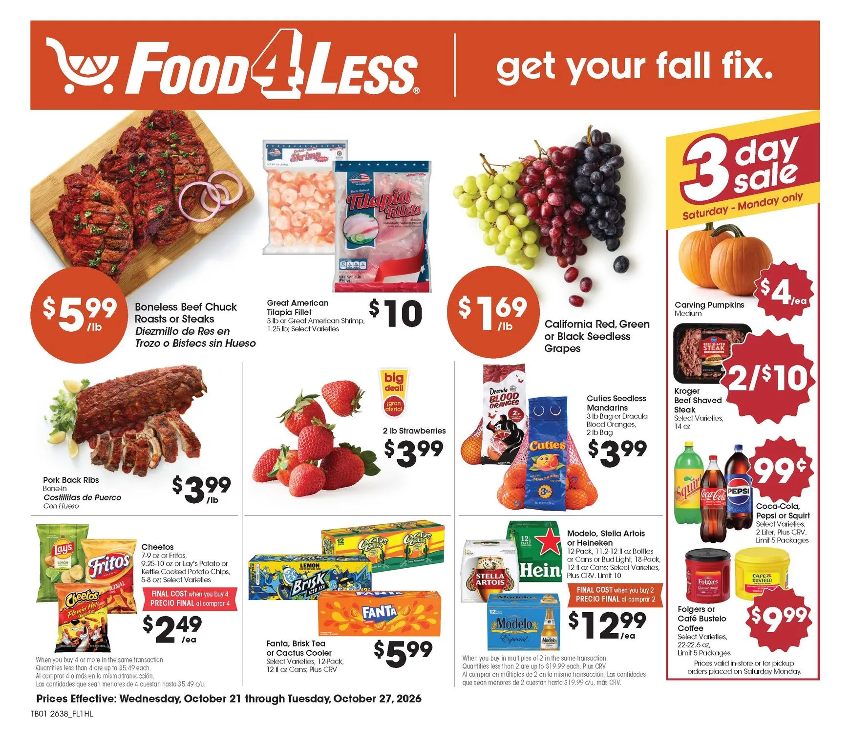 Weekly promotion Food 4 Less - Get Your Fall Fix spanning from October 21 to October 27 2026 - Page 1 for Catalogue 365