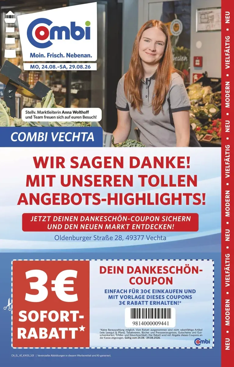 Combi - Coupon Prospekt – von Montag 24.08.2026 bis Samstag 29.08.2026 von 24. August bis 29. August 2026 - Prospekt seite 1