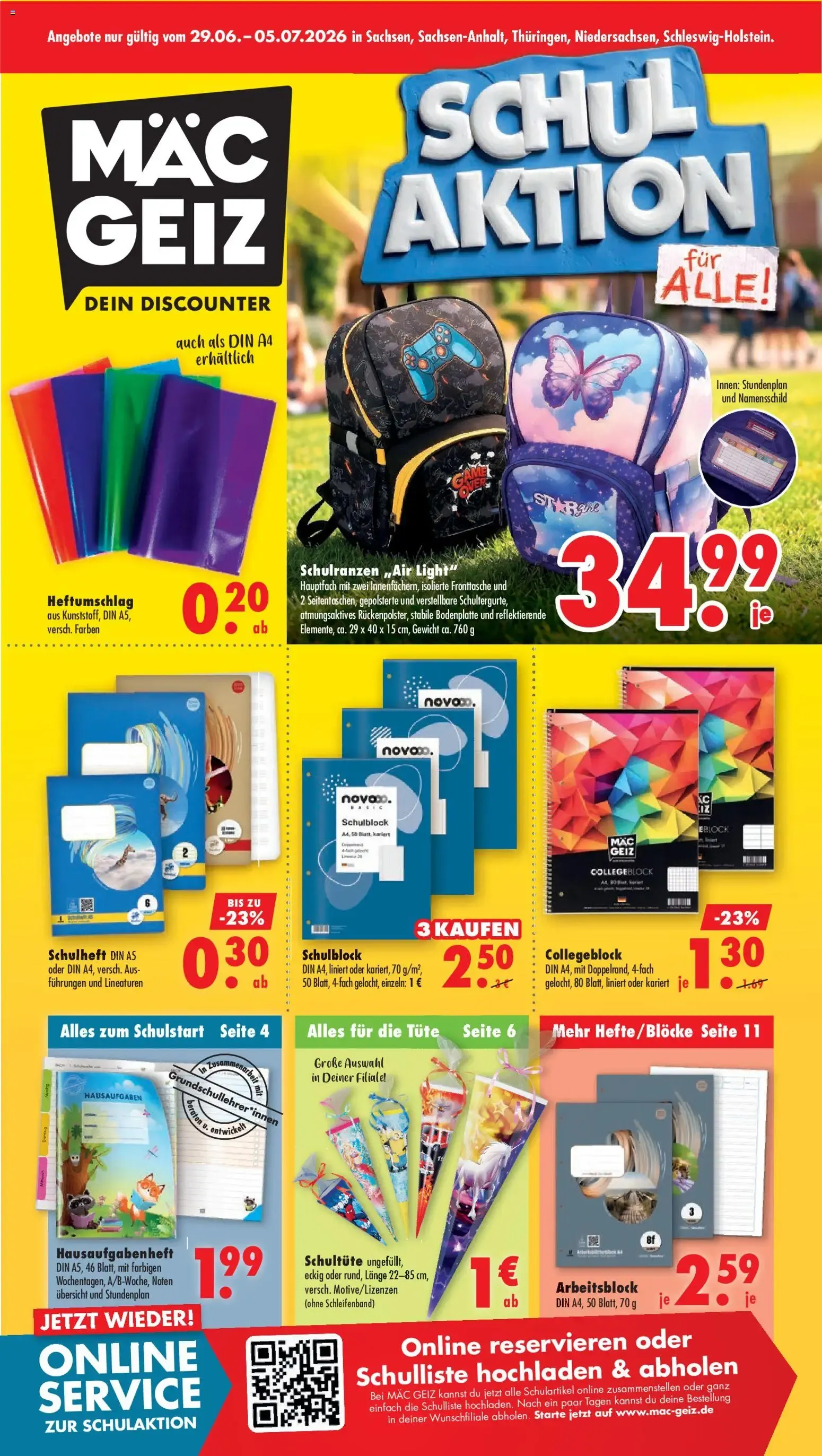 Mäc Geiz Schulaktion (ab 29.06.2026) zum Blättern von 29. Juni bis 5. Juli 2026 - Prospekt seite 1