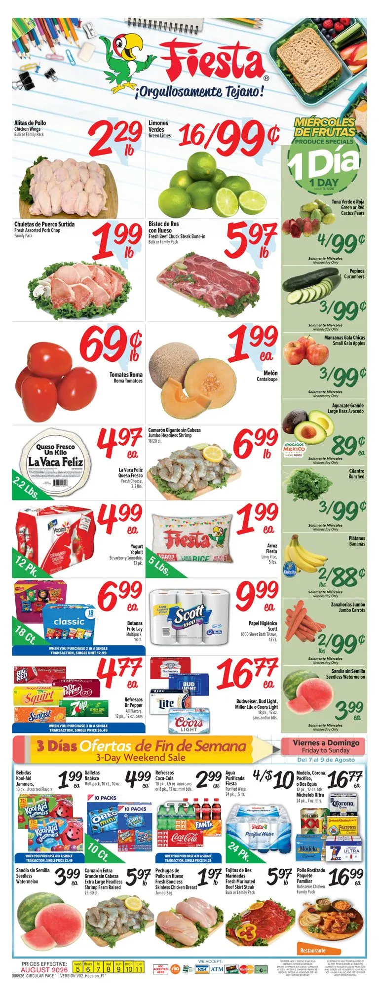 Weekly ad Current Fiesta Mart leaflet valid from Wednesday 08/05/2026 to Tuesday 08/11/2026 from August 5 to August 11 2026 - Page 1