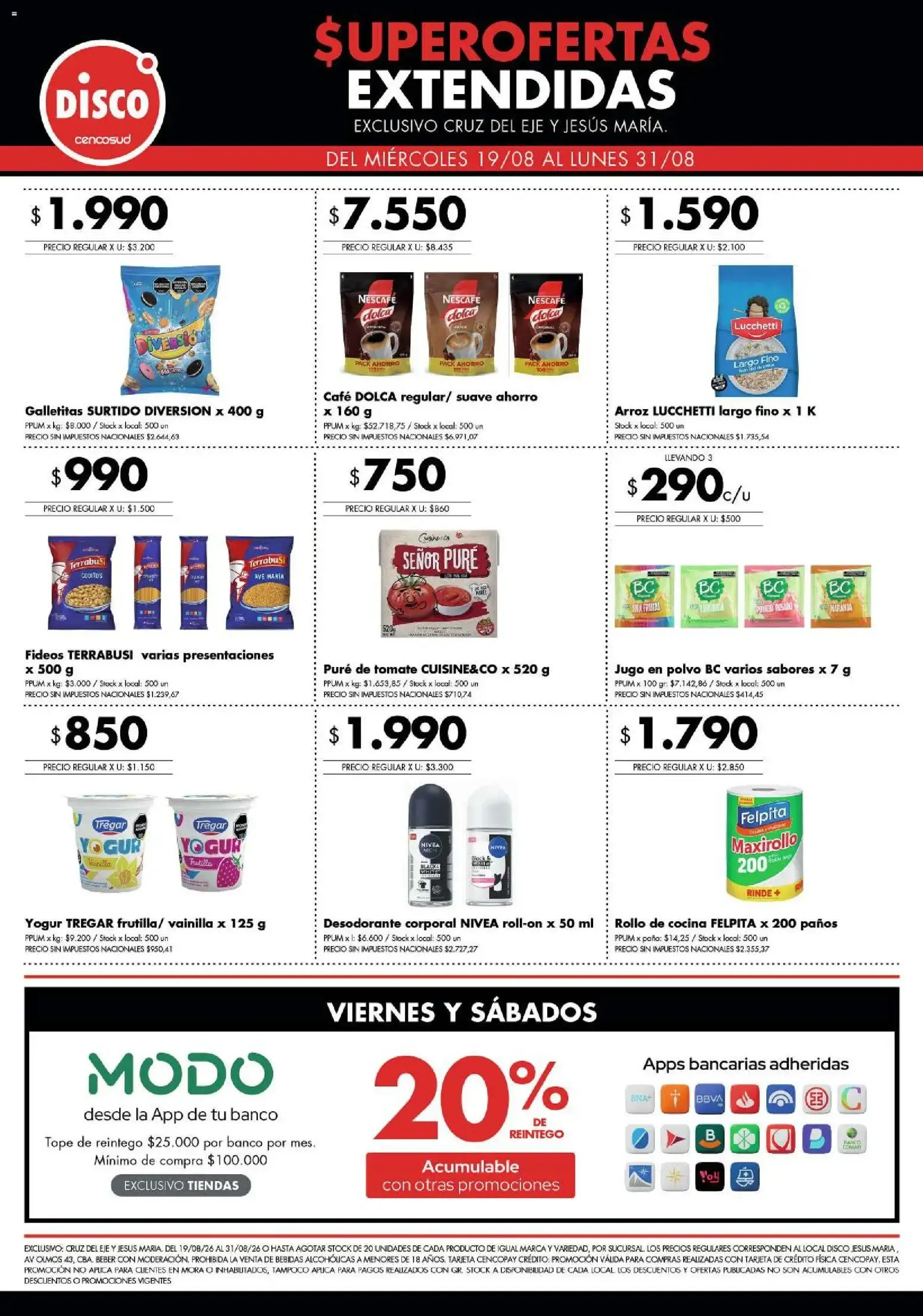 Disco - Superofertas extendidas - Cruz del Eje y Jesus Maria del 19/08/2026 - 31/08/2026