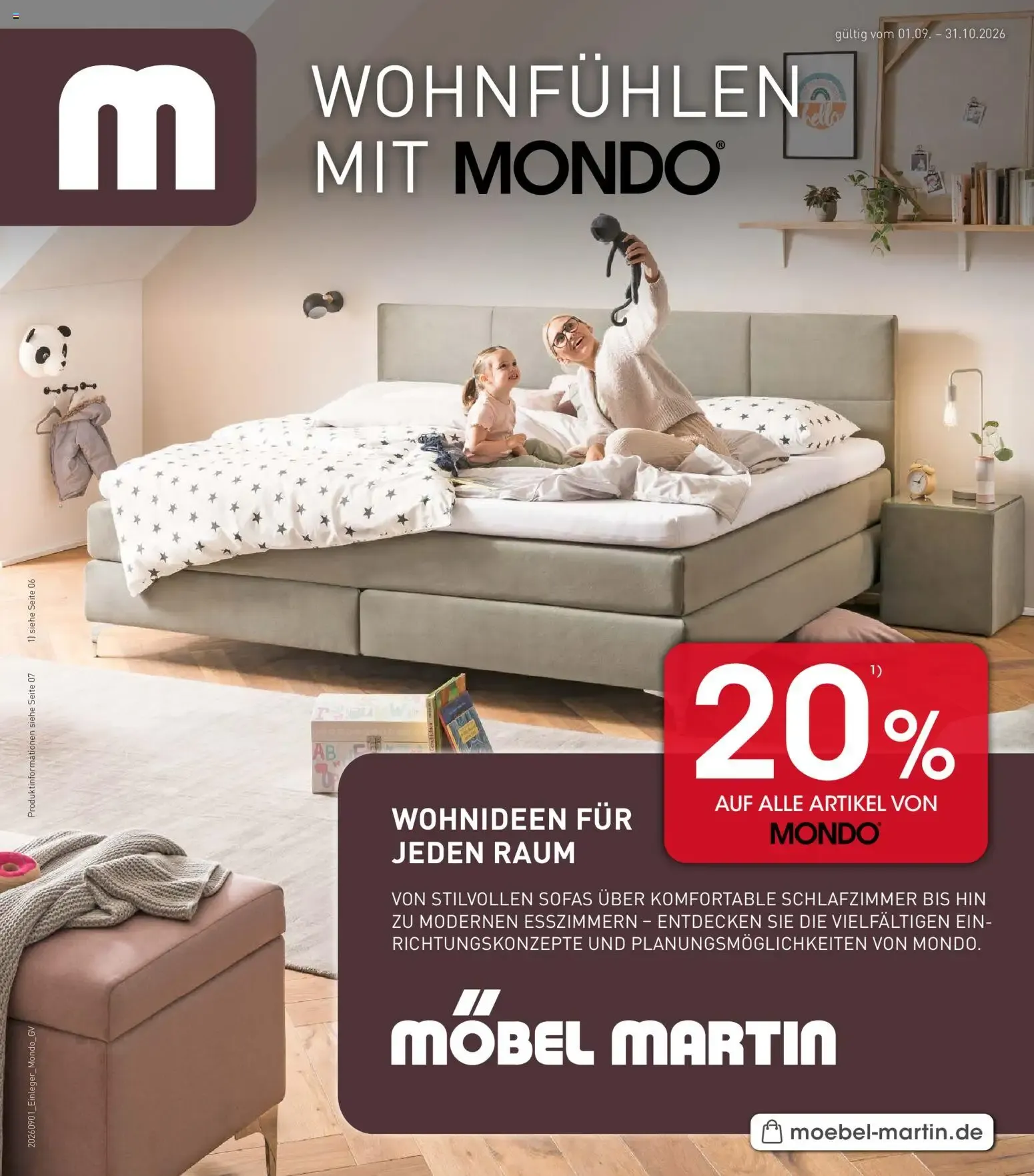 Mondo: Wohnfühlen mit Möbel Martin von 1. September bis 31. Oktober 2026 - Prospekt seite 1