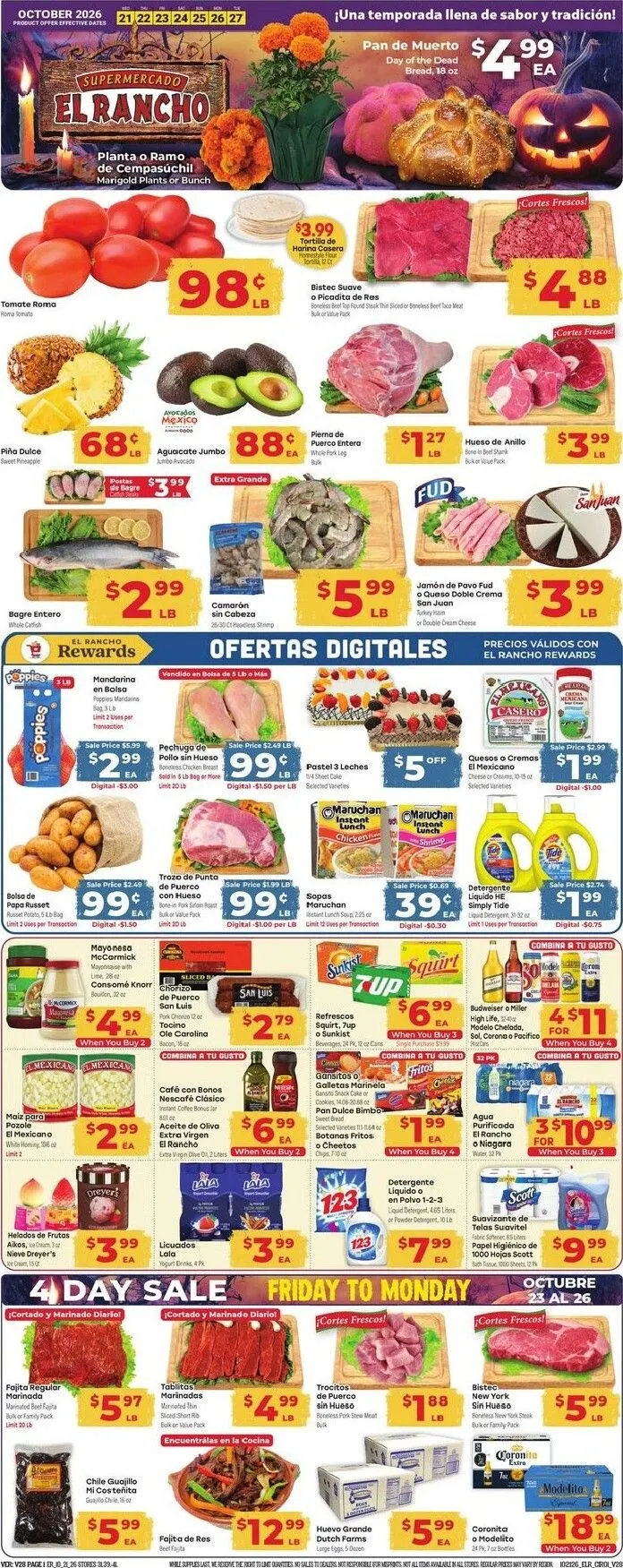Weekly promotion Current El Rancho leaflet valid from Wednesday 10/21/2026 to Tuesday 10/27/2026 spanning from October 21 to October 27 2026 - Page 1 for Catalogue 365