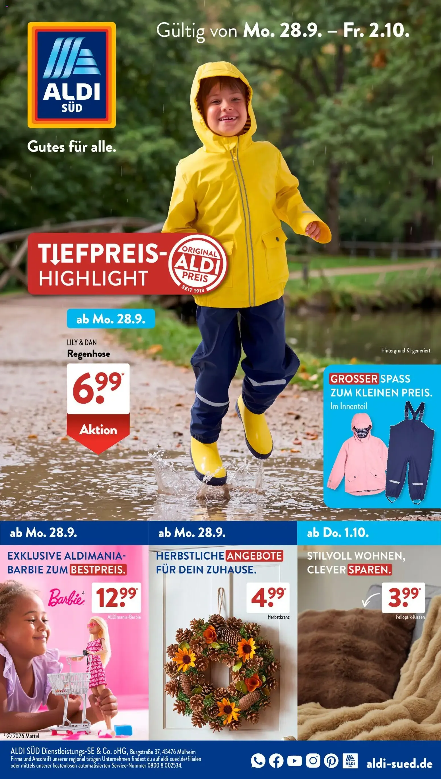 Aldi Süd Prospekt (ab 28.09.2026) zum Blättern von 28. September bis 2. Oktober 2026 - Prospekt seite 1