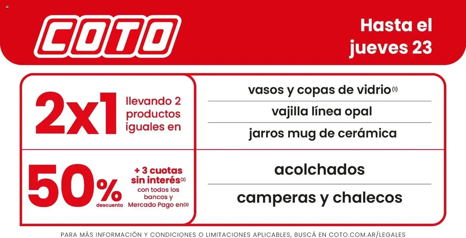 Ofertas de Coto: 2x1 y 50% de descuento en hogar y abrigo 21 de julio al 23 de diciembre 2026 - Página 1 del catálogo