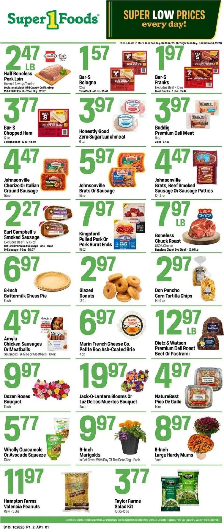 Super 1 Foods - Hot Sheet leaflet valid from Wednesday 10/28/2020 to Tuesday 11/03/2020