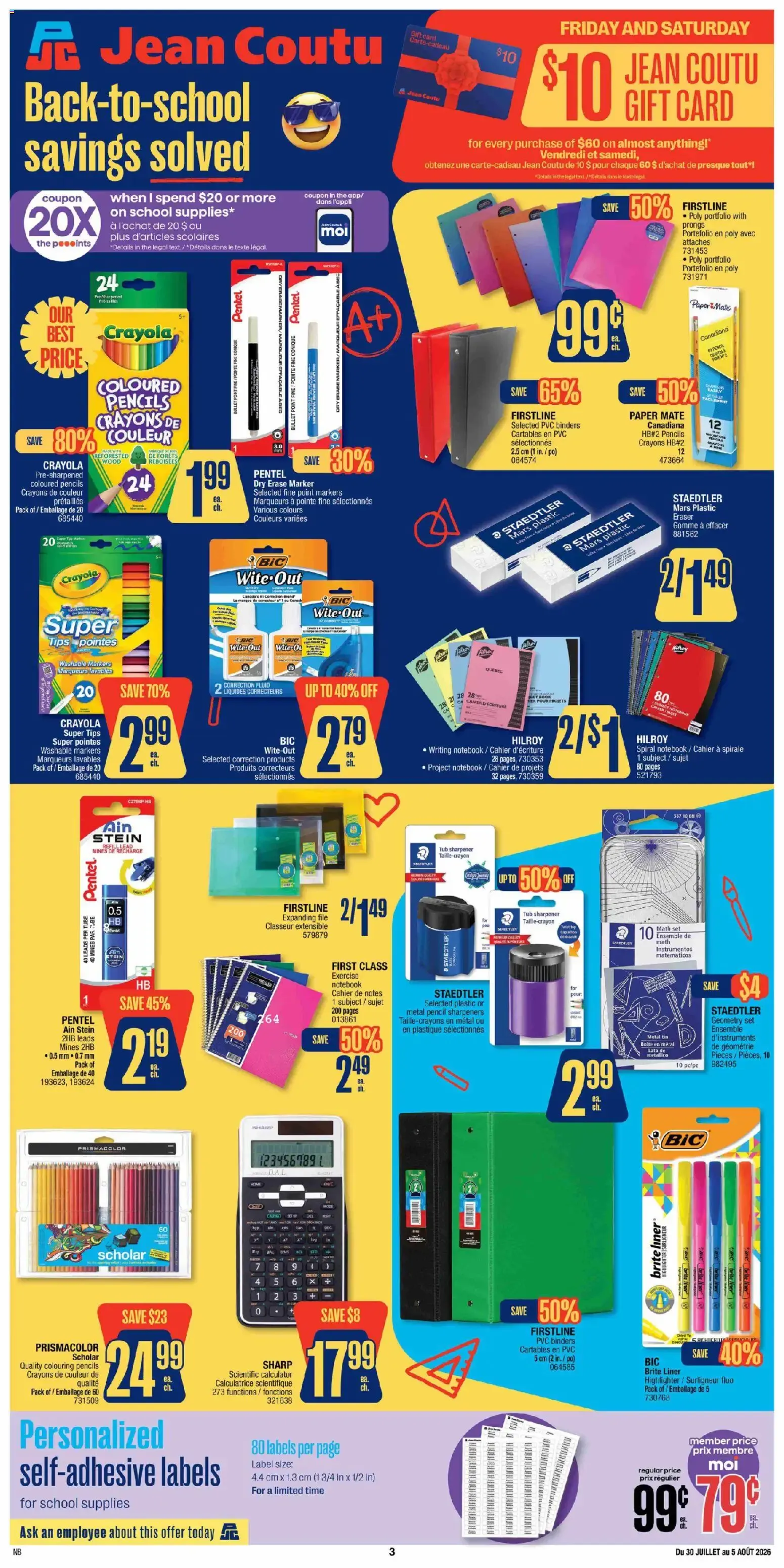 Jean Coutu Back-to-school savings solved from July 30 to August 5 2026 - flyer page 1