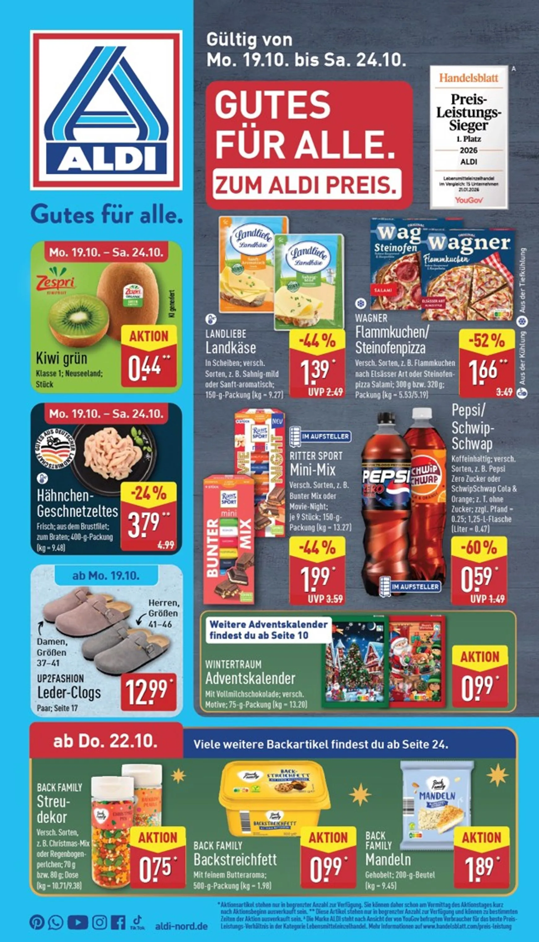 ALDI: Gutes für alle. Zum ALDI Preis. von 19. Oktober bis 24. Oktober 2026 - Prospekt seite 1