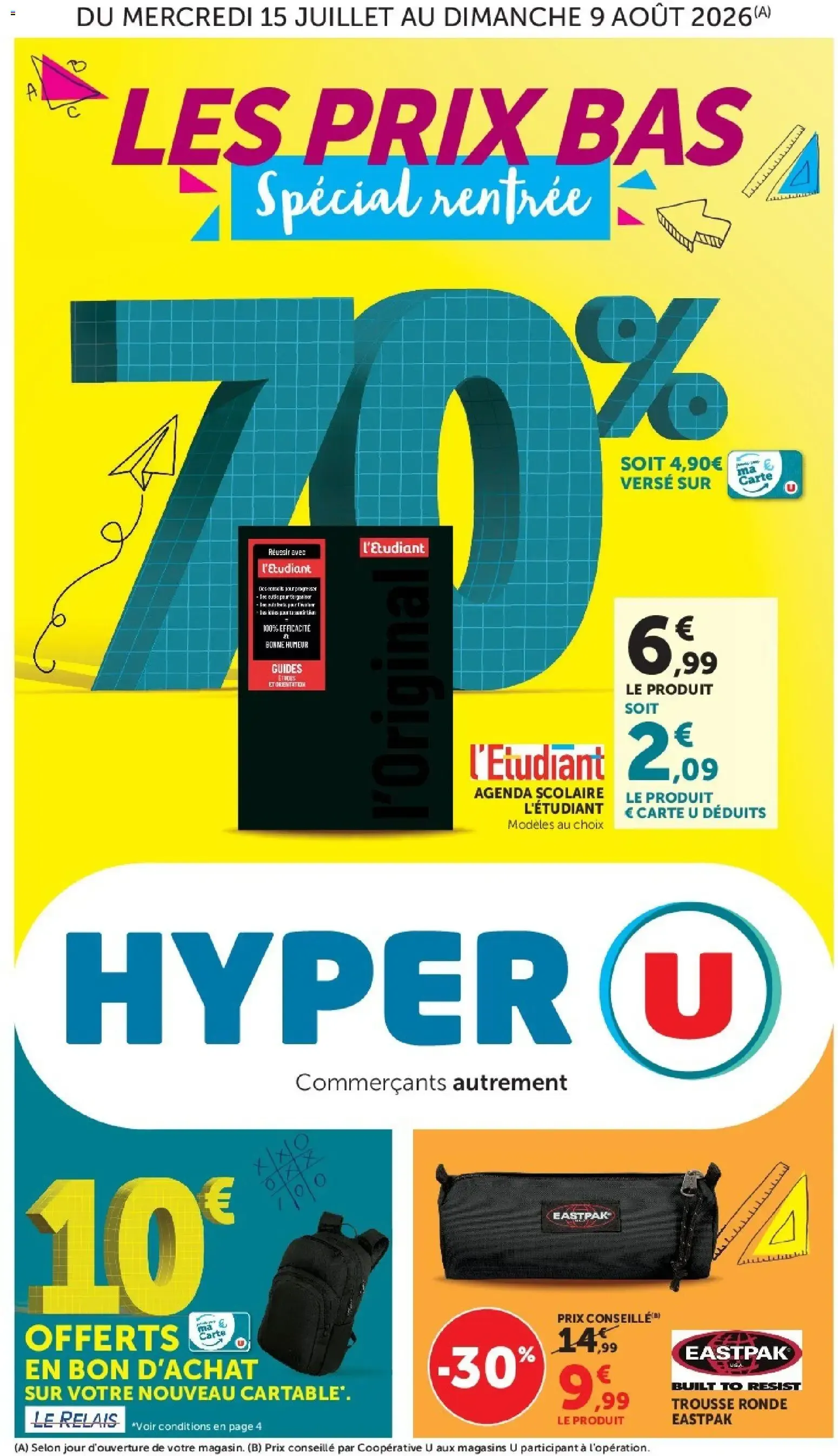Hyper U - La rentrée à prix bas à partir du 15/07/2026 - promo en ligne du 15 juillet au 9 août 2026 - Catalogue page 1