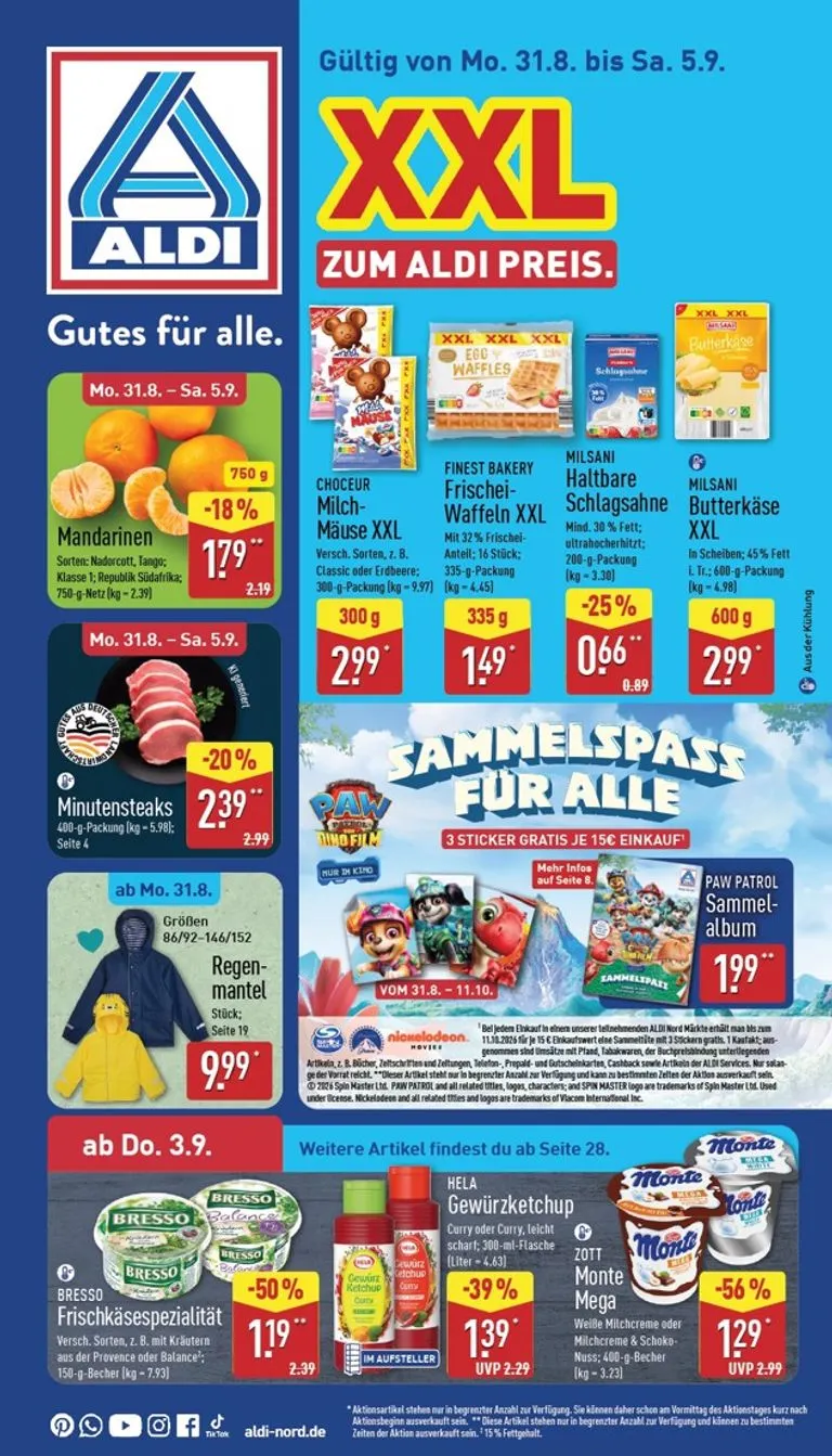 ALDI NORD Prospekt nächste Woche – von Montag 31.08.2026 bis Samstag 05.09.2026 von 31. August bis 5. September 2026 - Prospekt seite 1