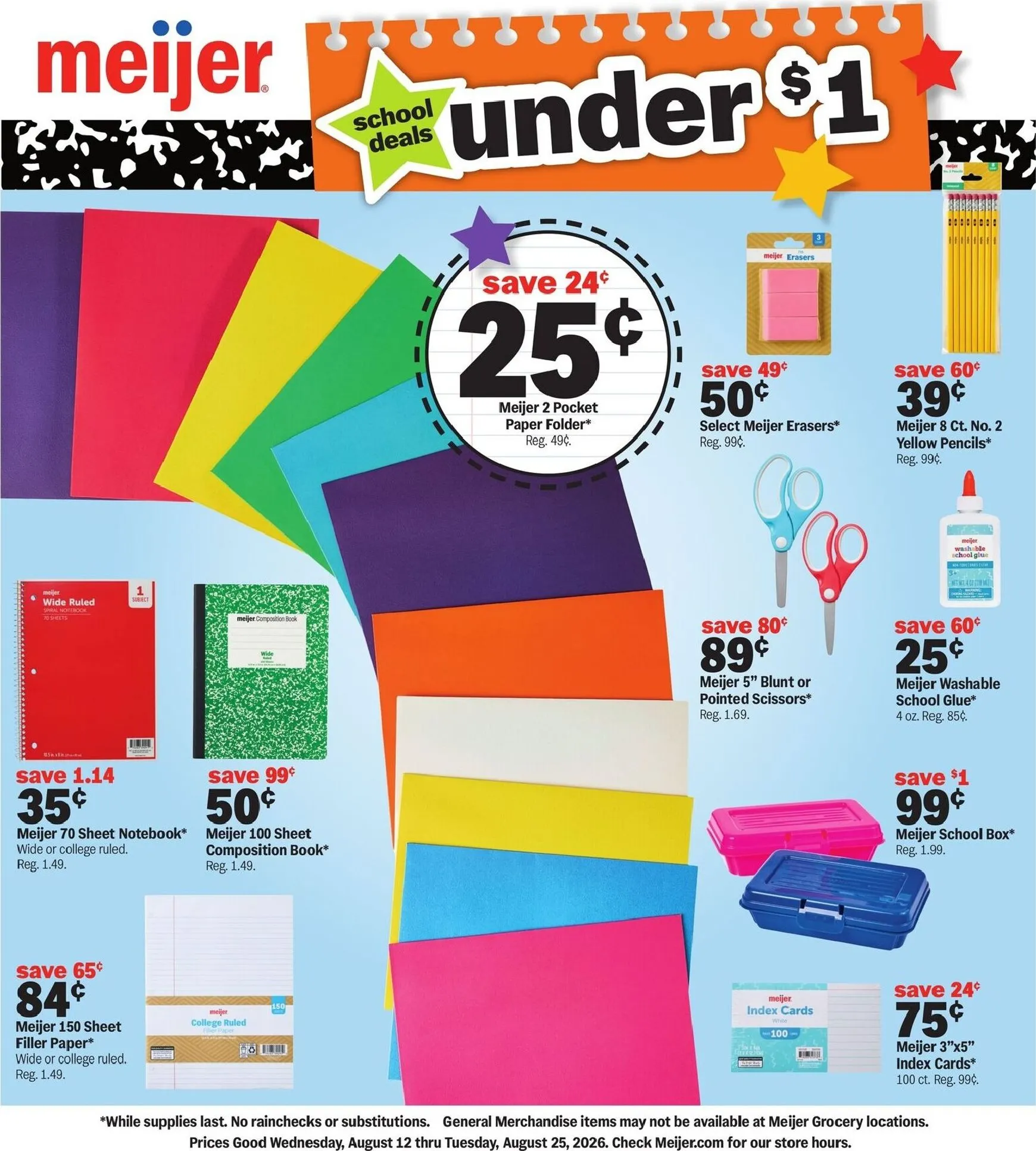 Future Meijer - School deals under $1 flyer valid from Wednesday 08/12/2026 to Tuesday 08/25/2026