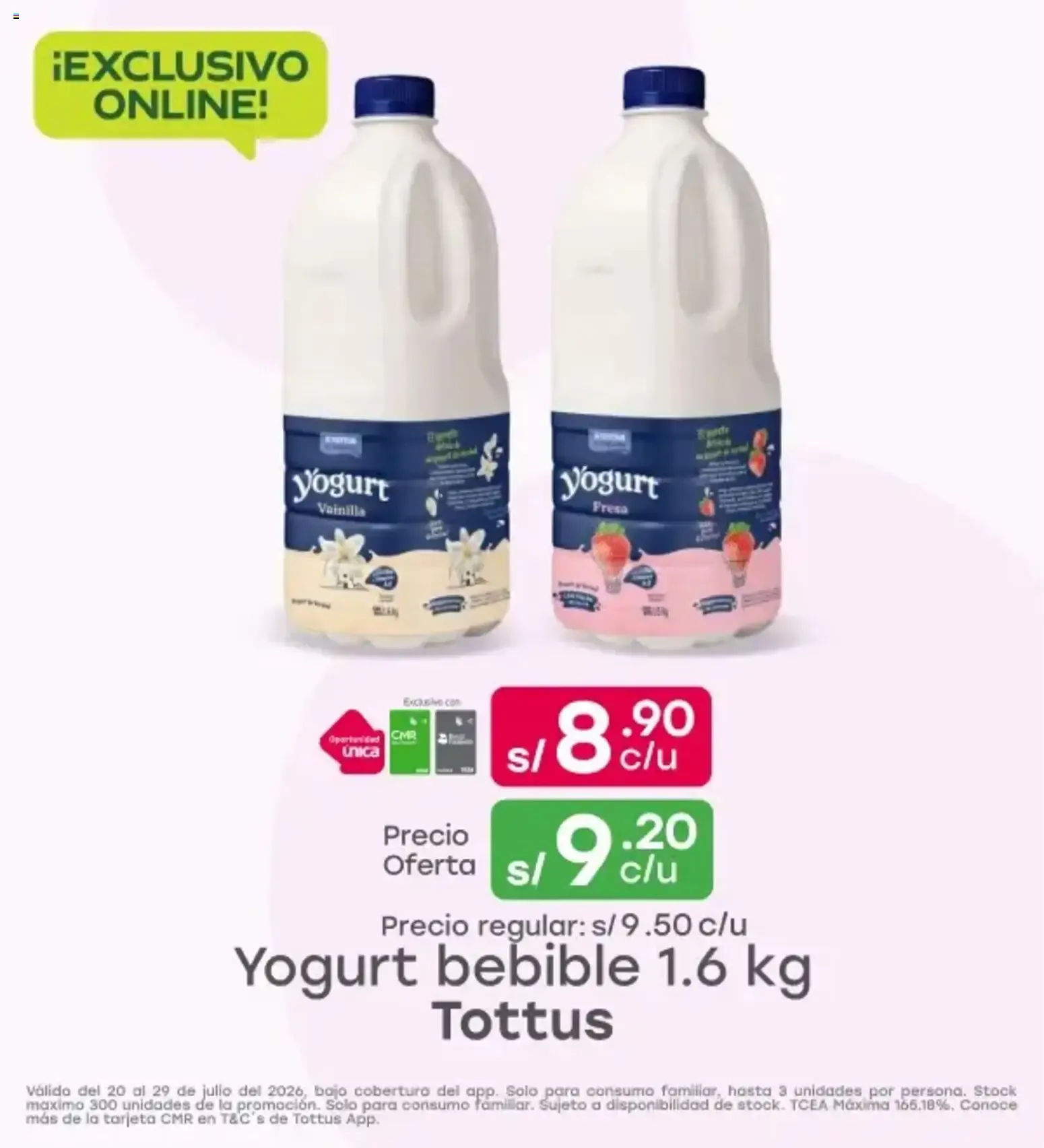 Oferta Exclusiva Online: Yogurt Bebible Tottus 1.6kg