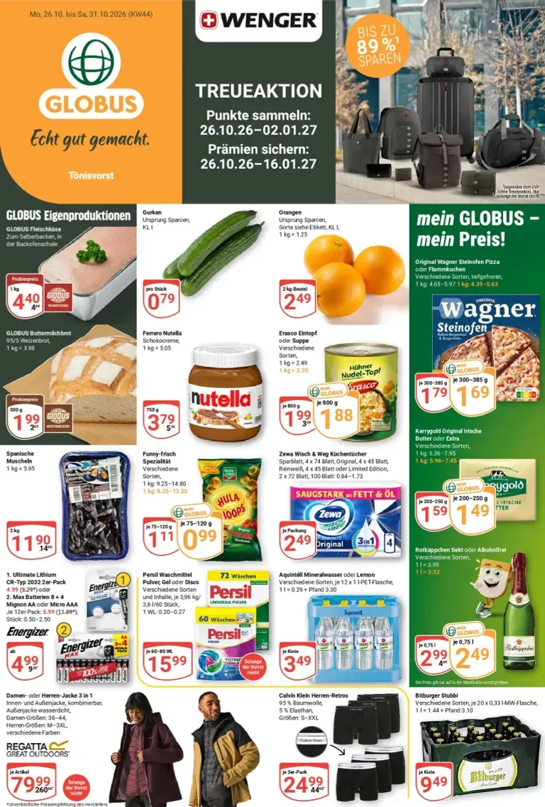 Globus - Tönisvorst Prospekt – von Montag 26.10.2026 bis Samstag 31.10.2026 von 26. Oktober bis 31. Oktober 2026 - Prospekt seite 1
