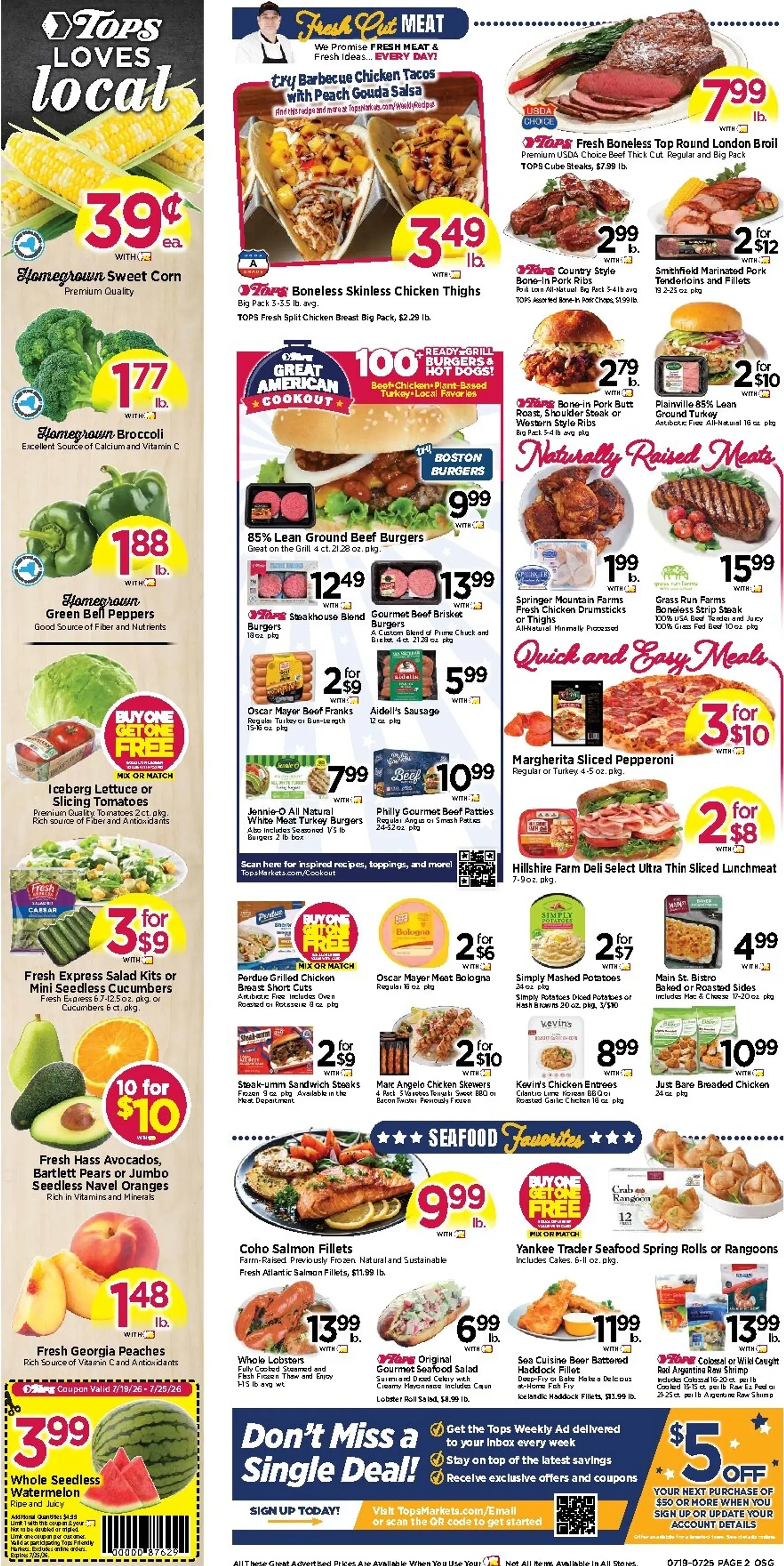 Weekly promotion Current Tops Markets leaflet valid from Sunday 07/19/2026 to Saturday 07/25/2026 spanning from July 19 to July 25 2026 - Page 2 for Catalogue 365