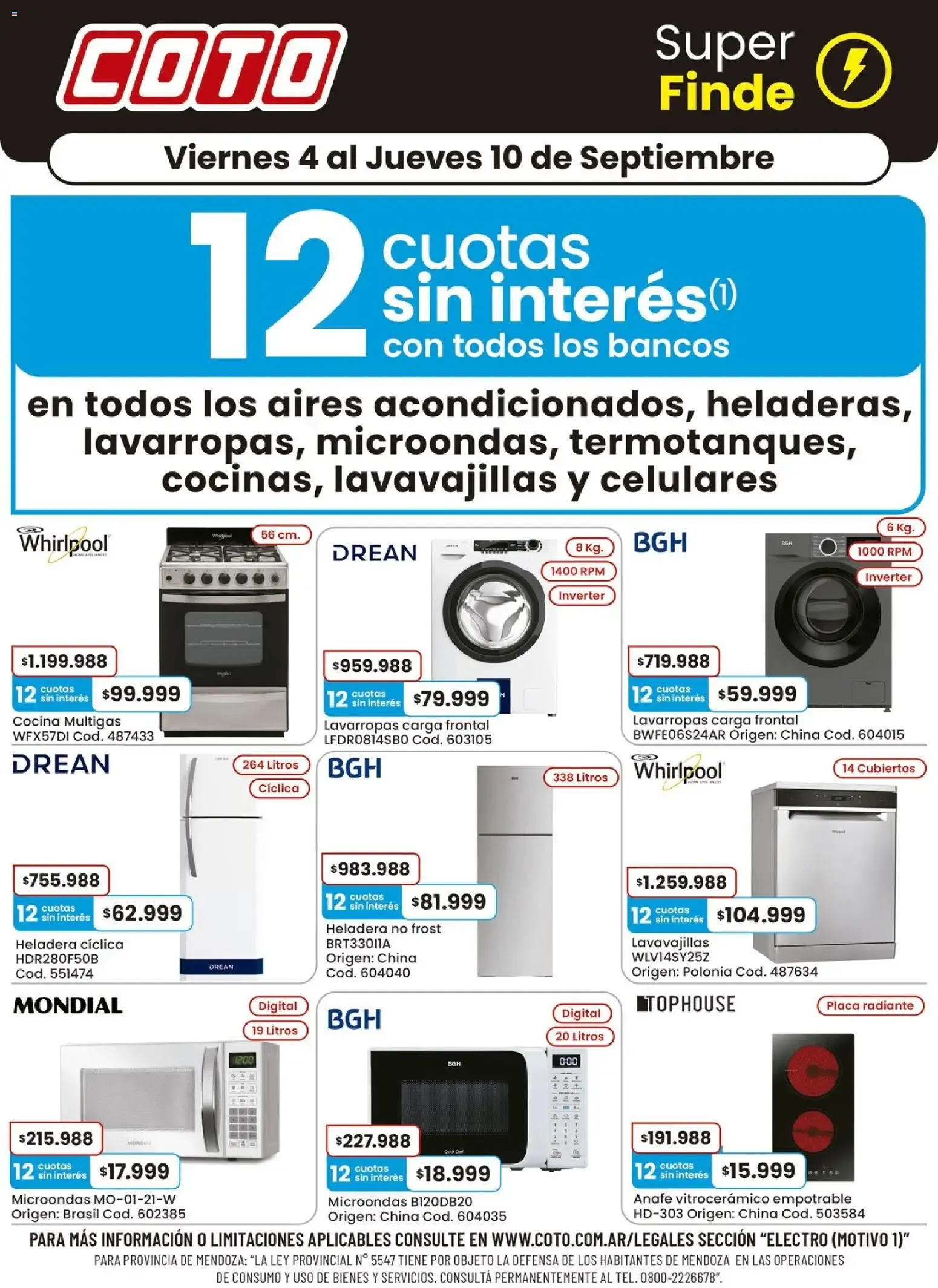 Ofertas de Coto - Super Finde: 12 cuotas sin interés en electrodomésticos 4 de septiembre al 10 de septiembre 2026 - Página 1 del catálogo
