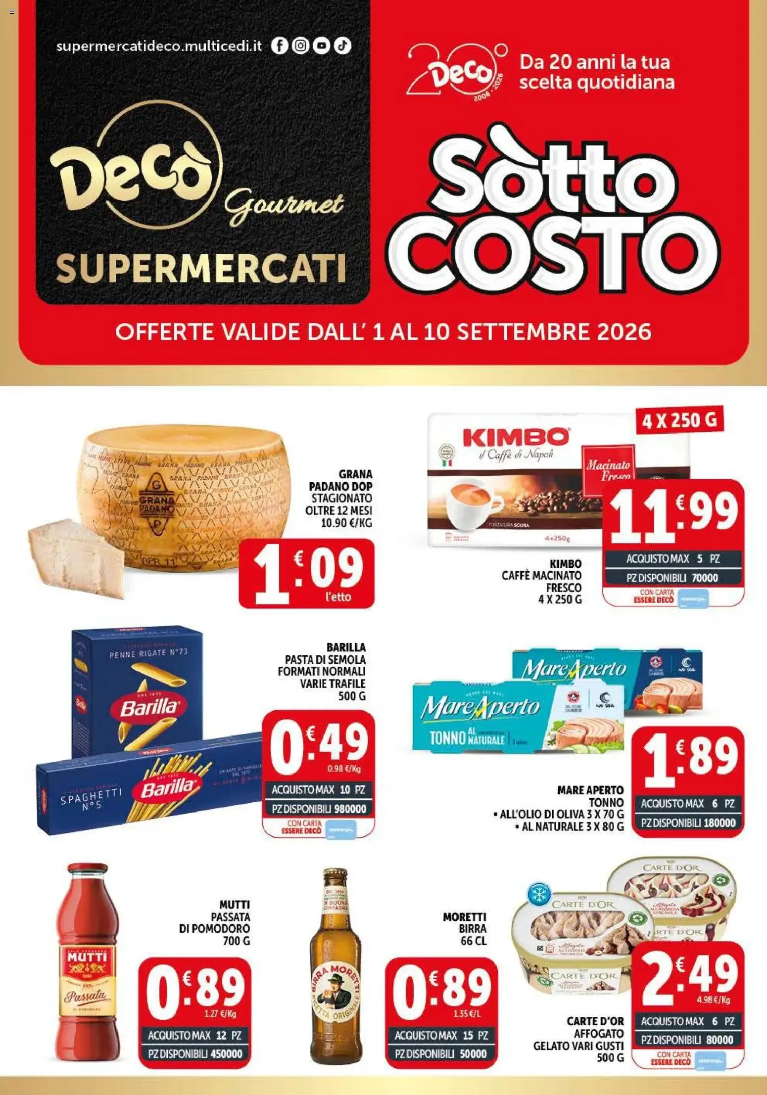 Decò Gourmet Supermercati: Sotto Costo da 1 settembre a 10 settembre di 2026 - Pagina del volantino 1