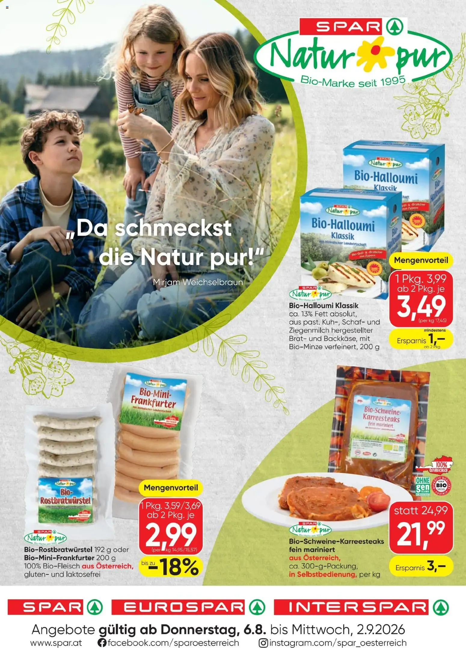 Spar Natur*pur (06.08.2026) - Angebote und Prospekt von 6. August bis 2. September 2026 - Flugblätt seite 1