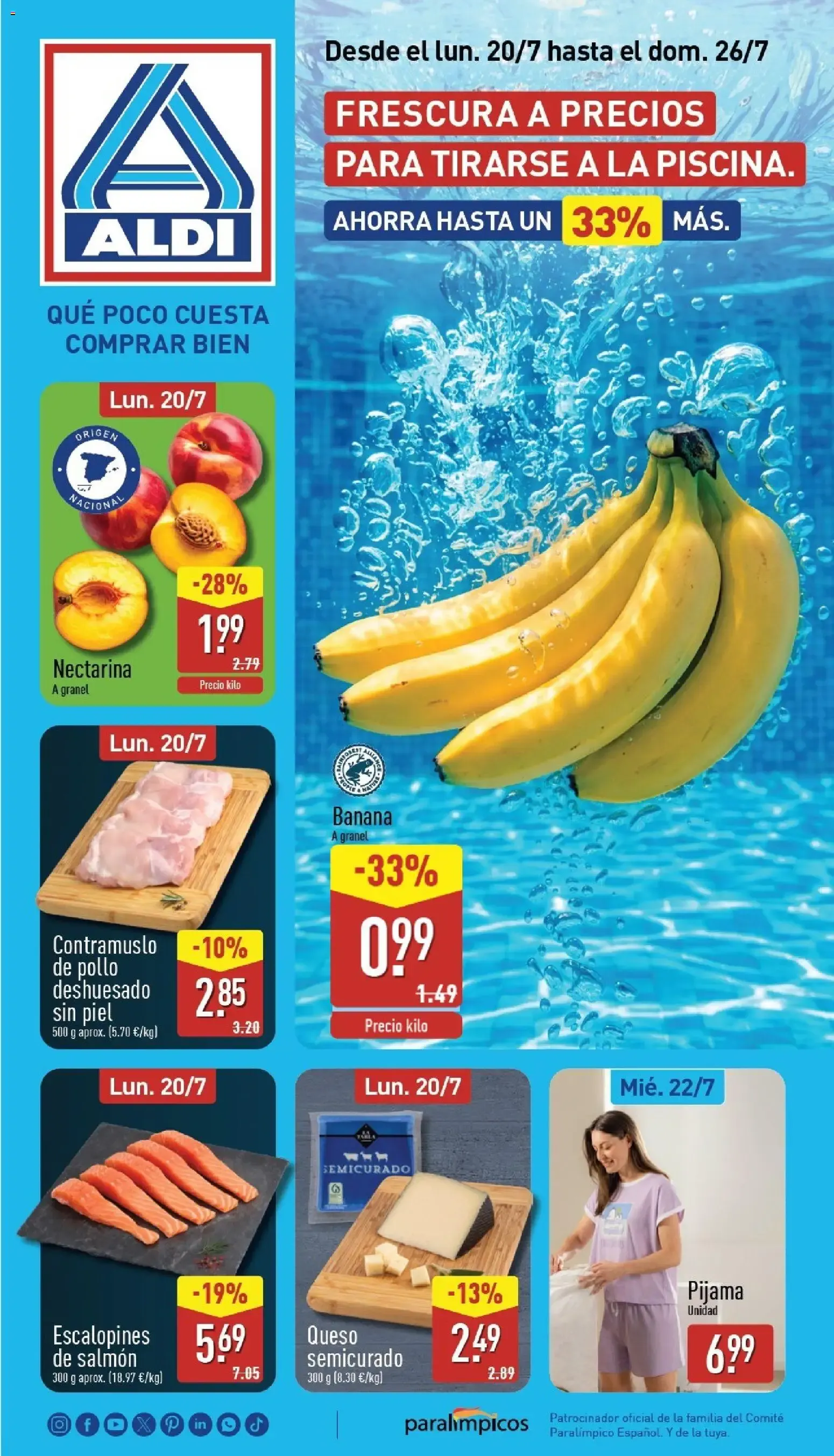 Catálogo de Aldi: Frescura a precios para tirarse a la piscina. Ahorra hasta un 33% más. 20 de julio al 26 de julio 2026 - Página 1
