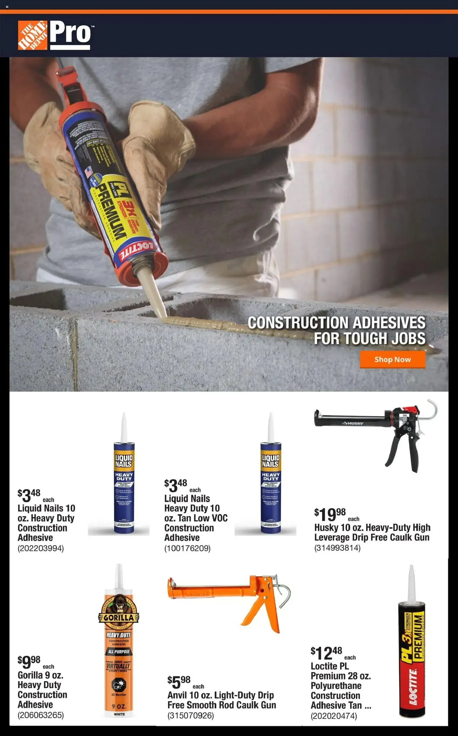Home Depot Pro - Adhesivos de Construcción