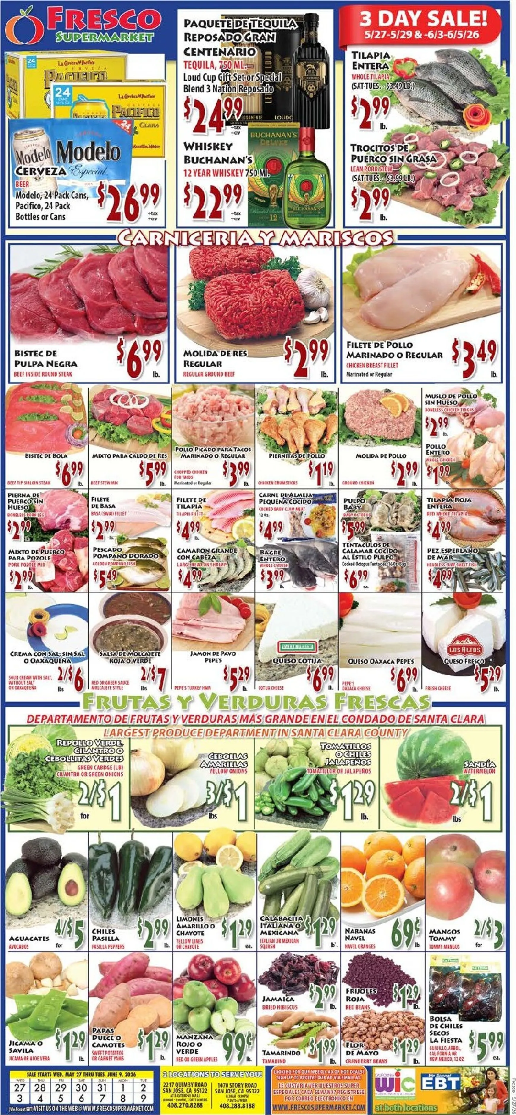 Weekly ad Current Fresco Supermarket leaflet valid from Wednesday 05/27/2026 to Tuesday 06/09/2026 from May 27 to June 9 2026 - Page 1