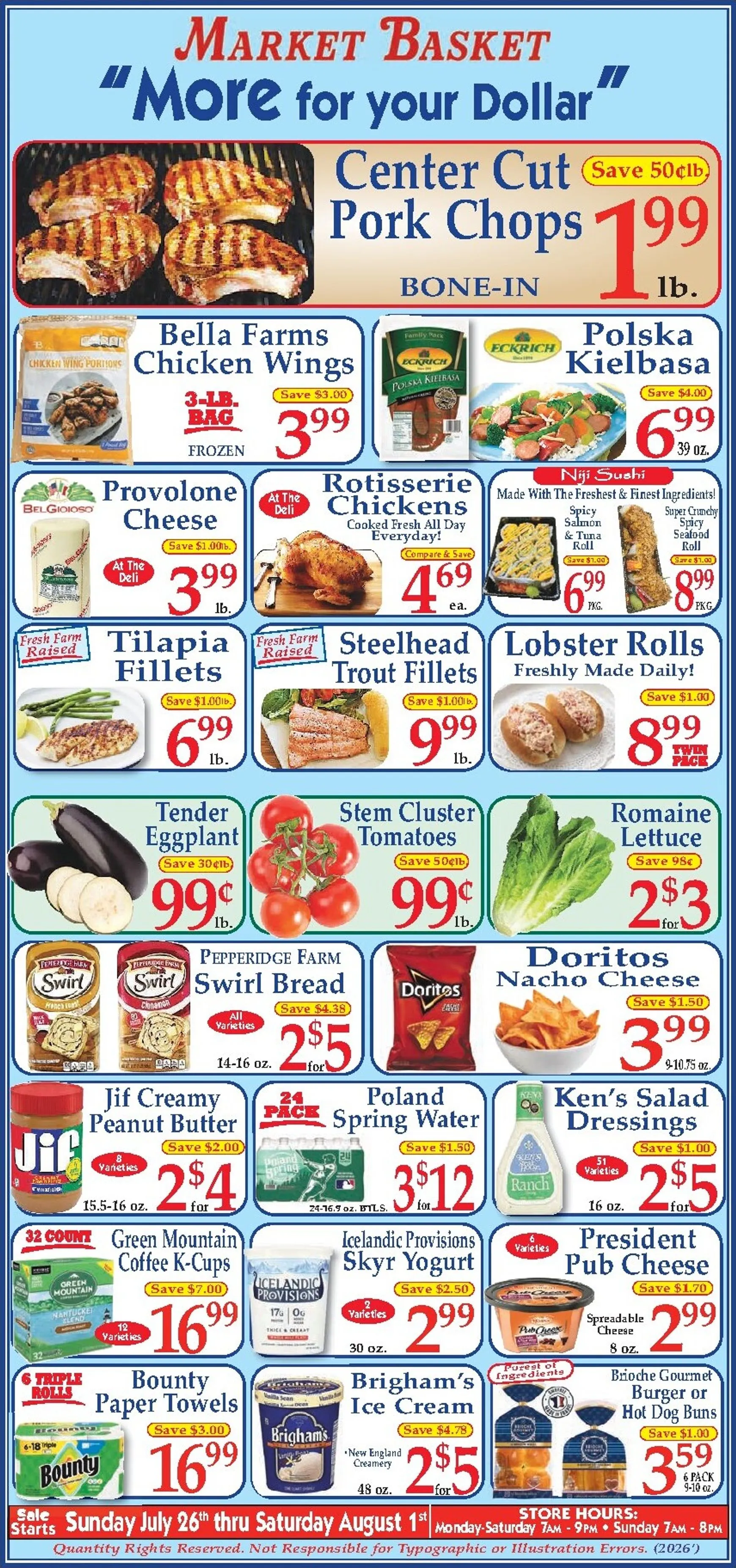 Current Market Basket leaflet valid from Sunday 07/26/2026 to Saturday 08/01/2026