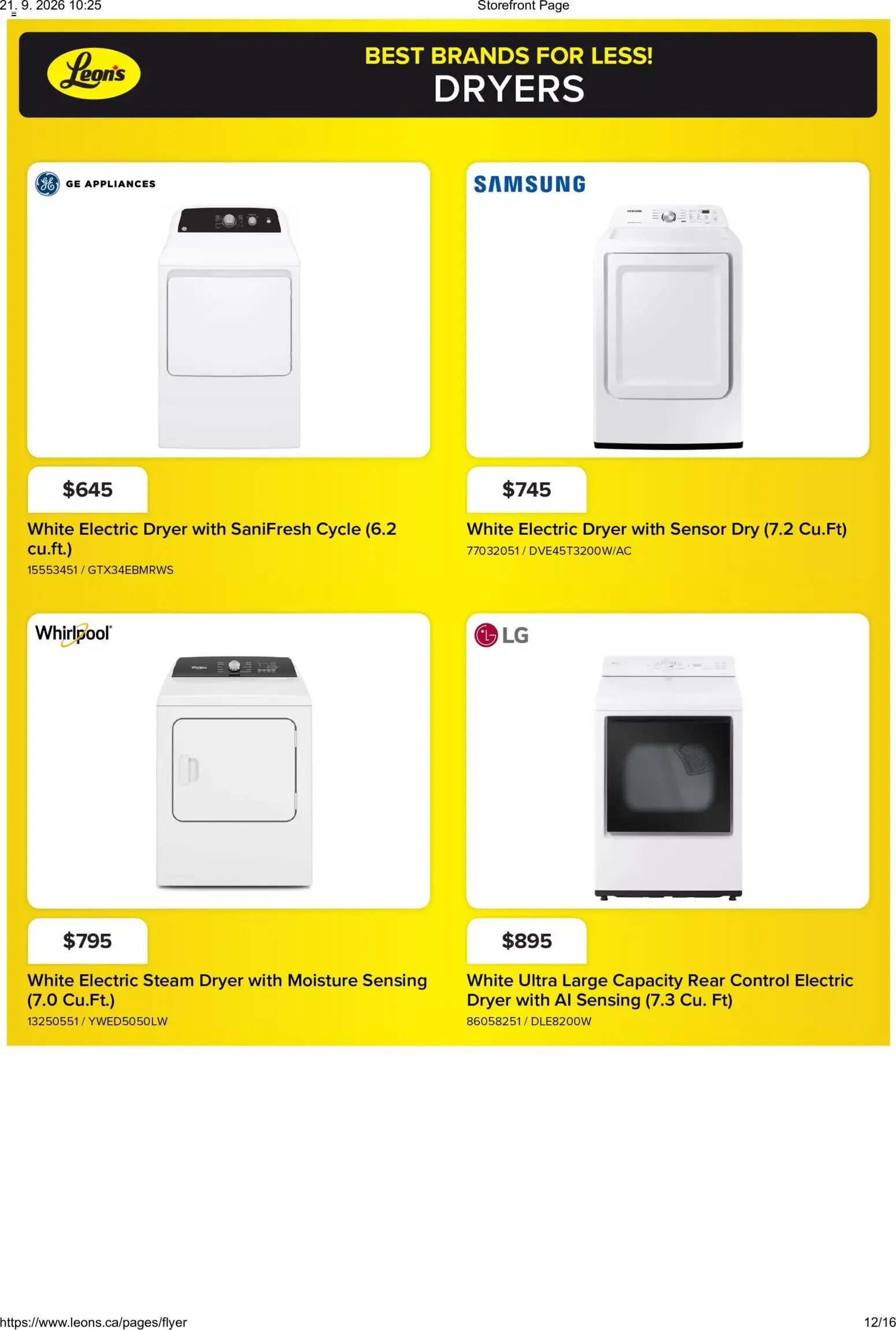 Leon's - Best Brands For Less! Appliances from September 17 to September 23 2026 - flyer page 12