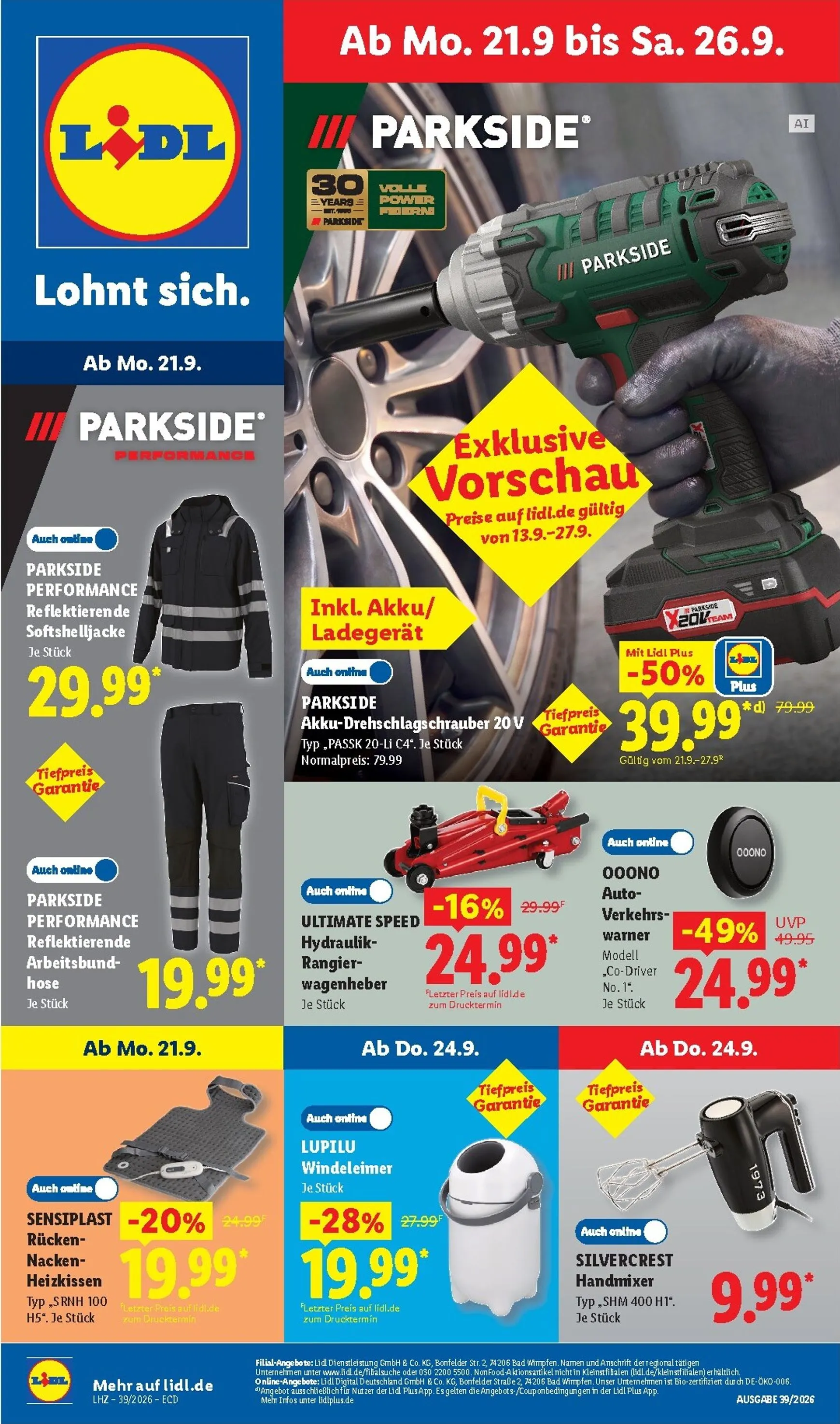 Lidl - Nonfood Prospekt nächste Woche – von Montag 21.09.2026 bis Samstag 26.09.2026 von 21. September bis 26. September 2026 - Prospekt seite 1