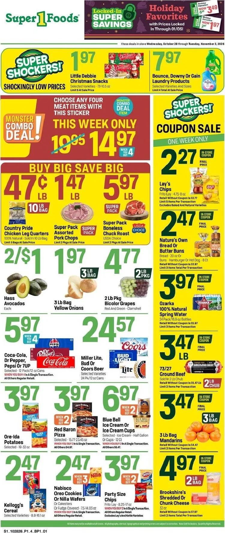 Weekly ad Current Super 1 Foods leaflet valid from Wednesday 10/28/2026 to Tuesday 11/03/2026 from October 28 to November 3 2026 - Page 1