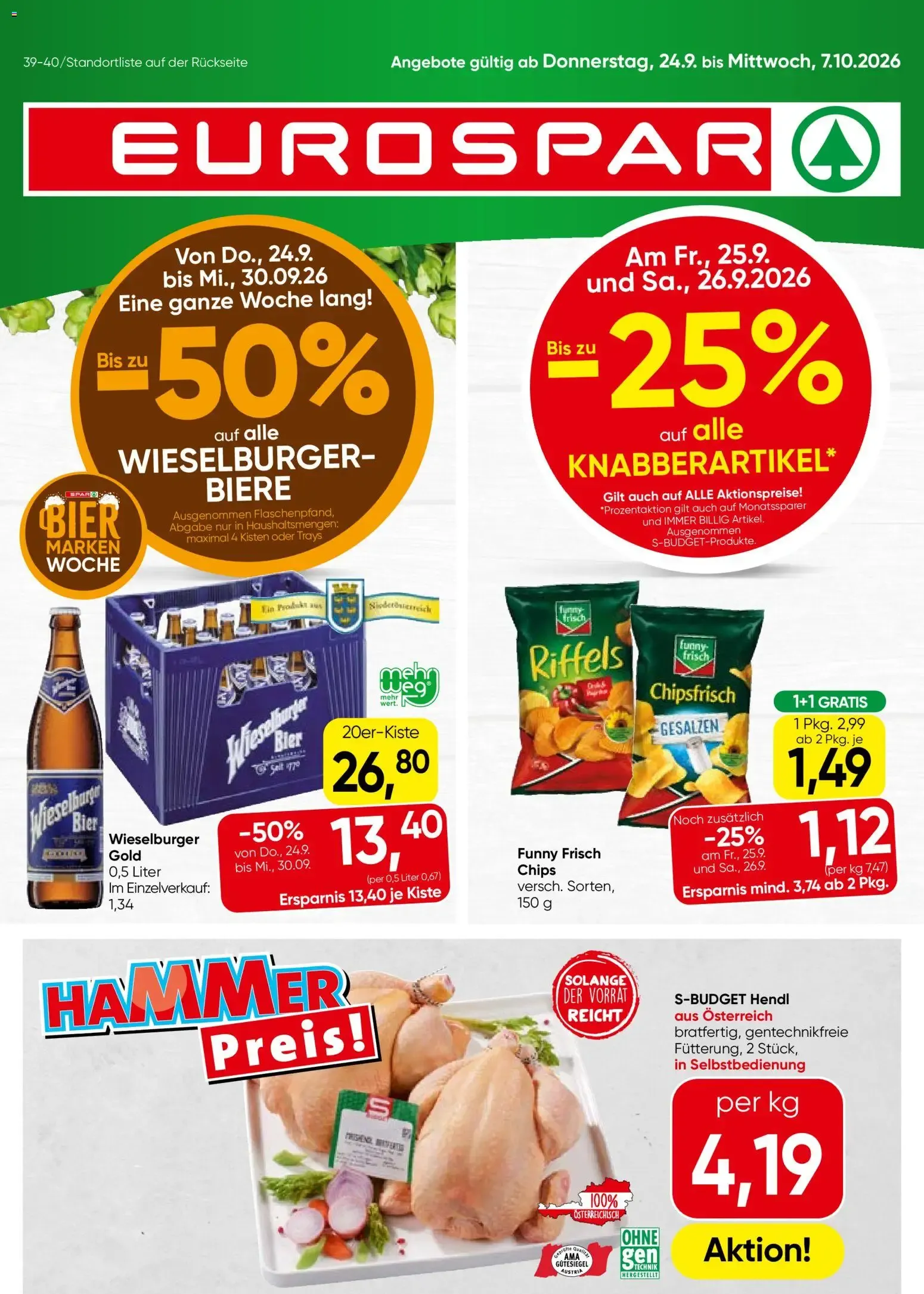 Eurospar Flugblatt von 24.09.2026 - Aktuelle Angebote von 24. September bis 7. Oktober 2026 - Flugblätt seite 1