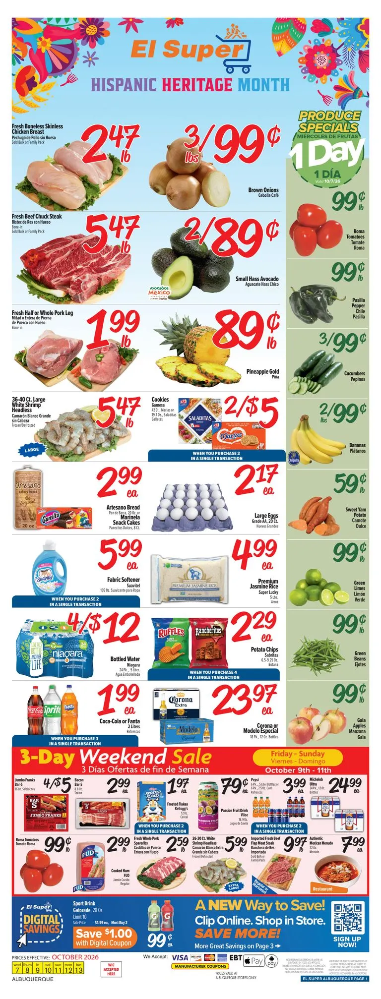 Weekly promotion Current El Super leaflet valid from Wednesday 10/07/2026 to Tuesday 10/13/2026 spanning from October 7 to October 13 2026 - Page 1 for Catalogue 365