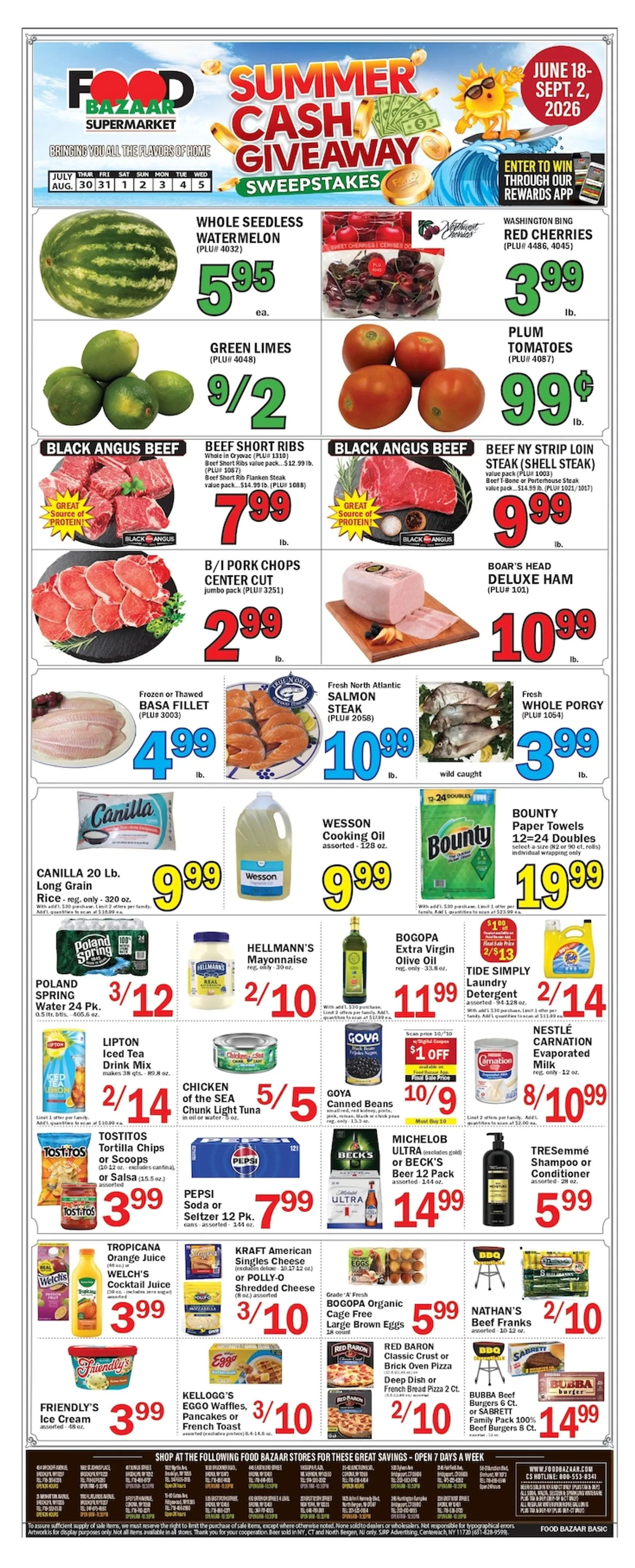 Weekly ad Food Bazaar Supermarket - Summer Cash Giveaway from July 30 to August 5 2026 - Page 1