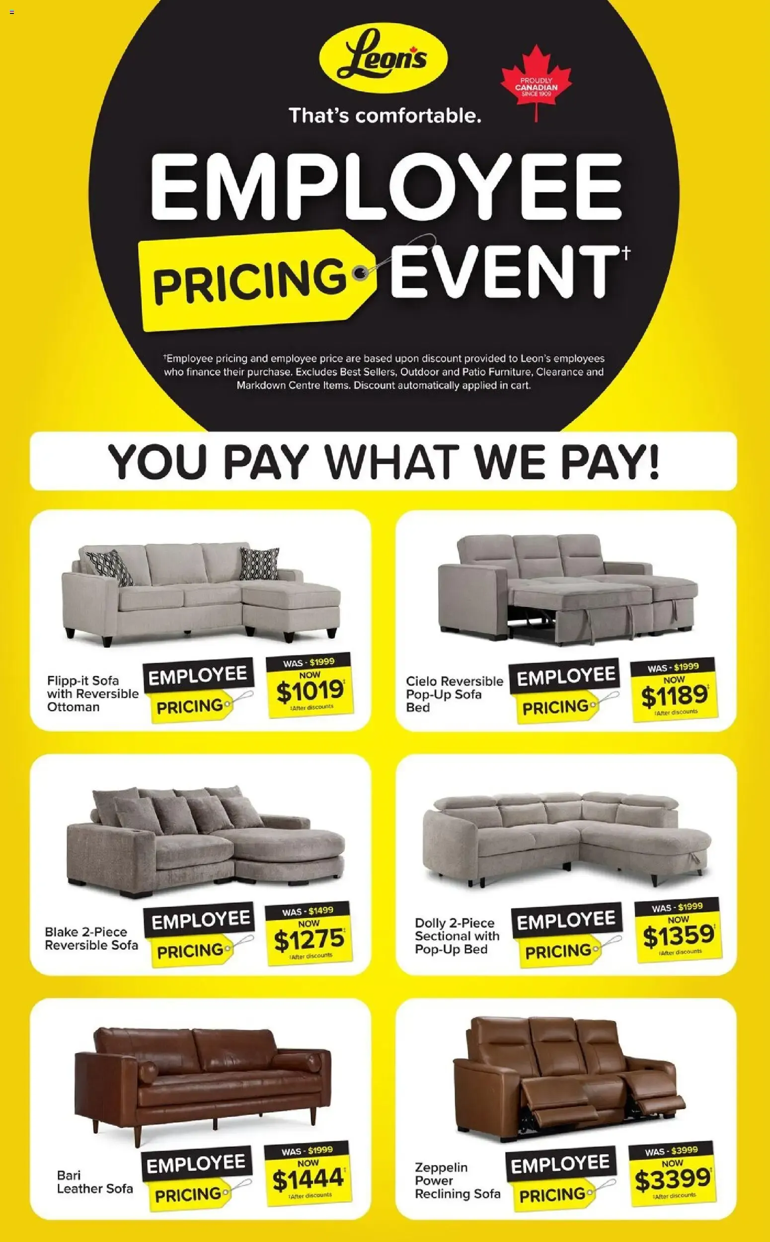 Leon's Employee Pricing Event from September 3 to September 9 2026 - flyer page 1