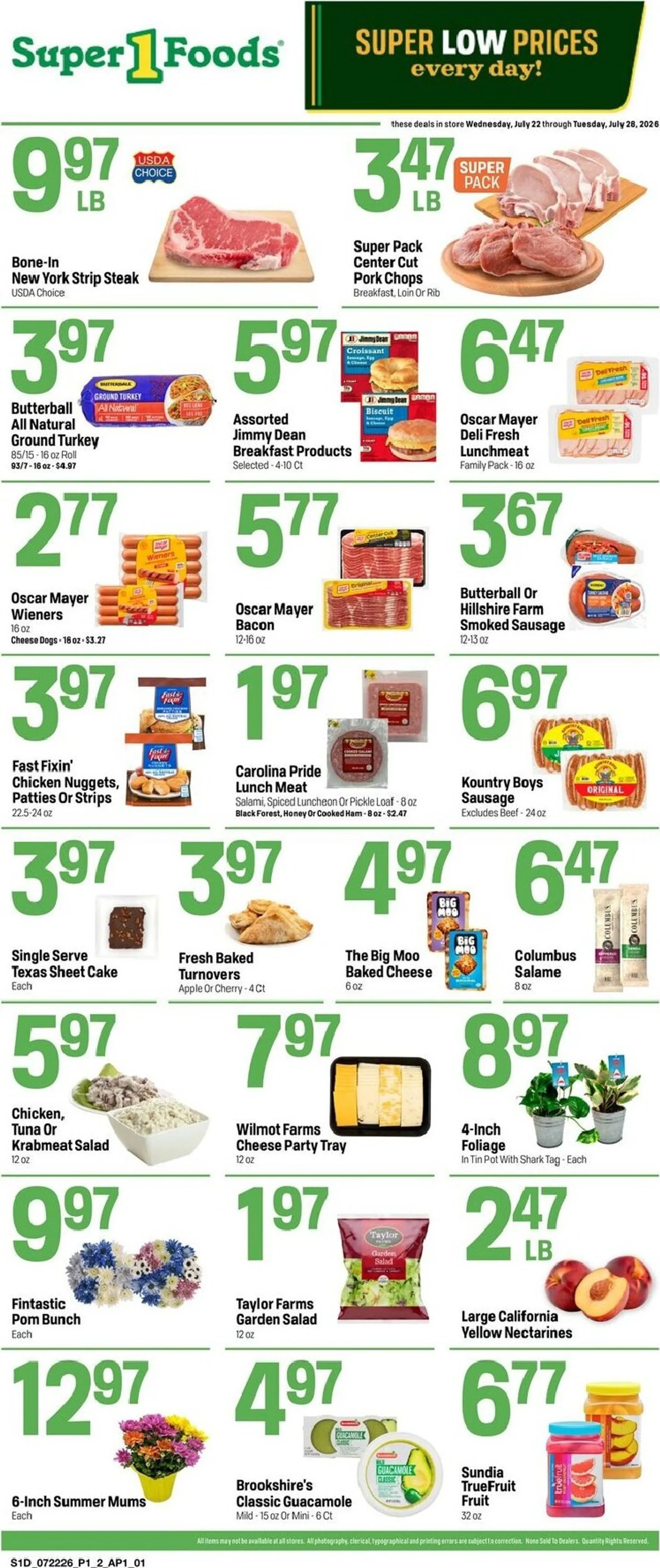 Weekly ad Current Super 1 Foods - Hot Sheet leaflet valid from Wednesday 07/22/2026 to Tuesday 07/28/2026 from July 22 to July 28 2026 - Page 1