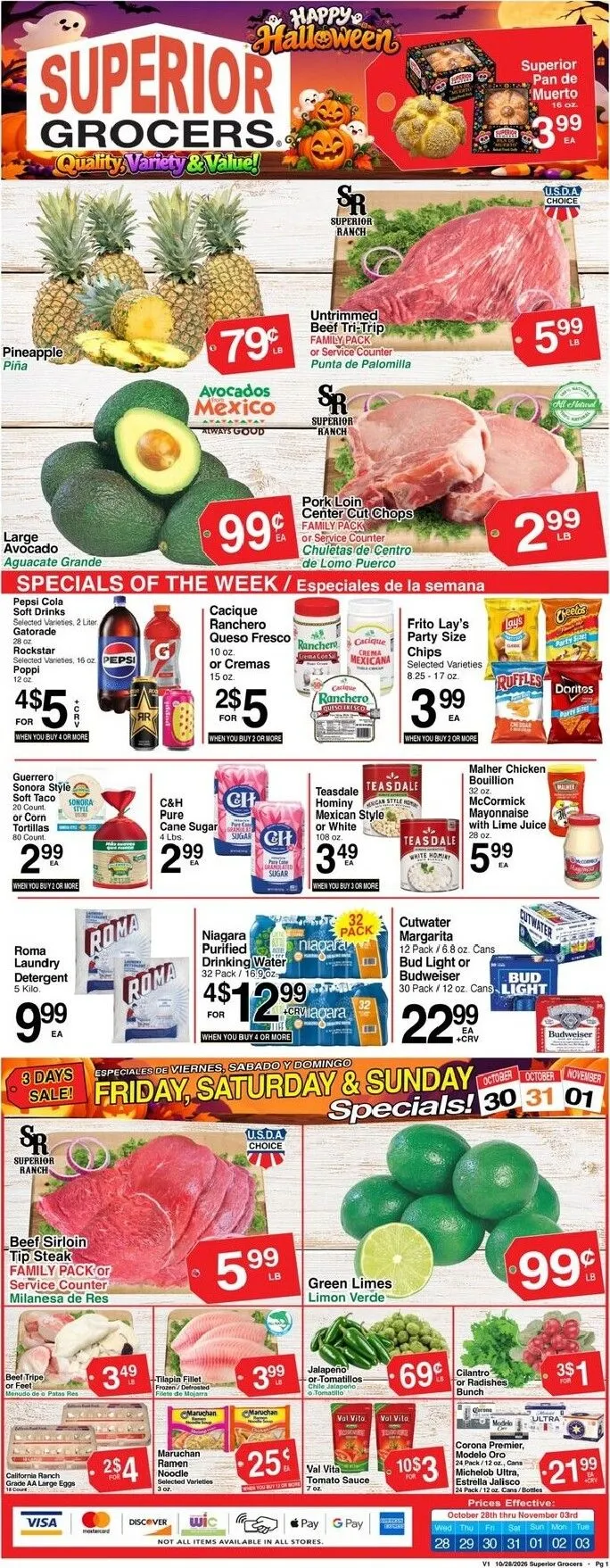 Weekly ad Current Superior Grocers leaflet valid from Wednesday 10/28/2026 to Tuesday 11/03/2026 from October 28 to November 3 2026 - Page 1