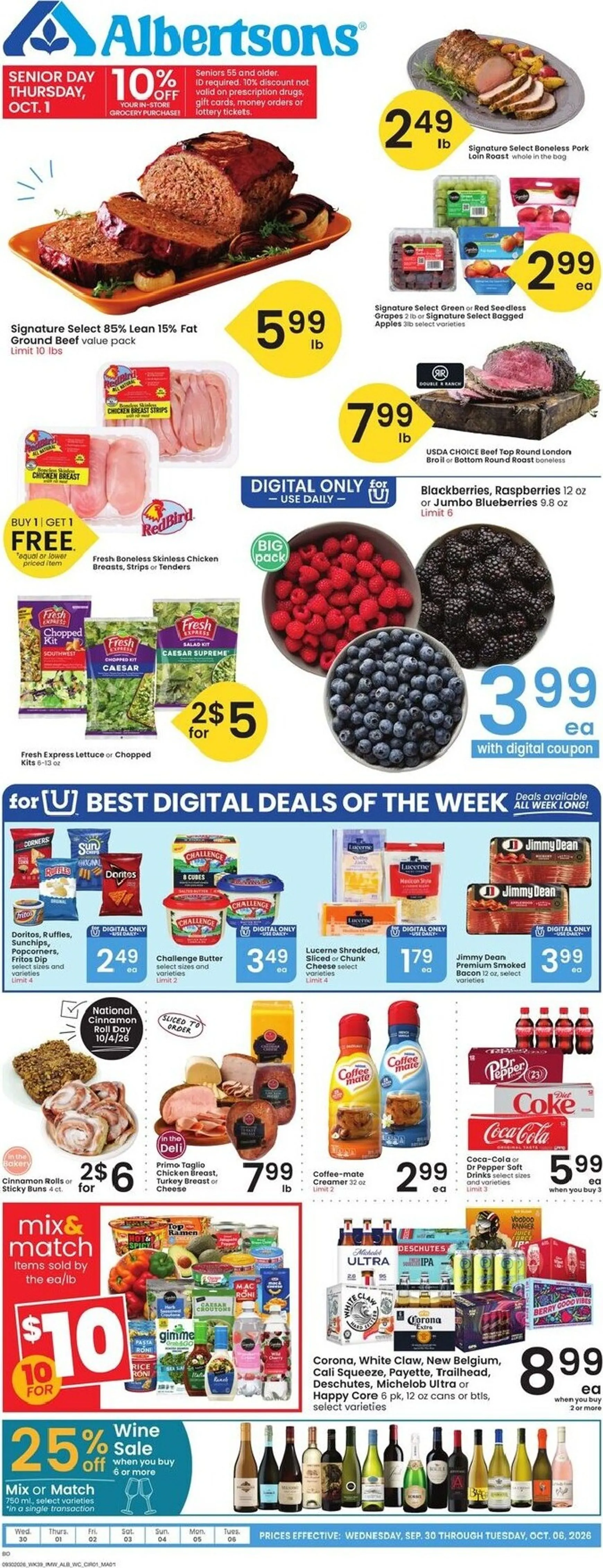Current Albertsons leaflet valid from Wednesday 09/30/2026 to Tuesday 10/06/2026
