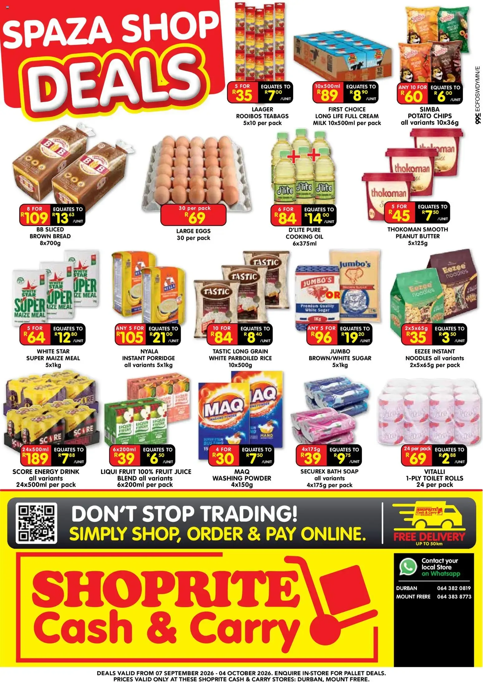 Shoprite - Cash & Carry Spaza Shop Deals Durban & Mount Frere (07/09/2026 - 04/10/2026) → Online Catalogue from 7 September to 4 October 2026 - Catalogue Page 1