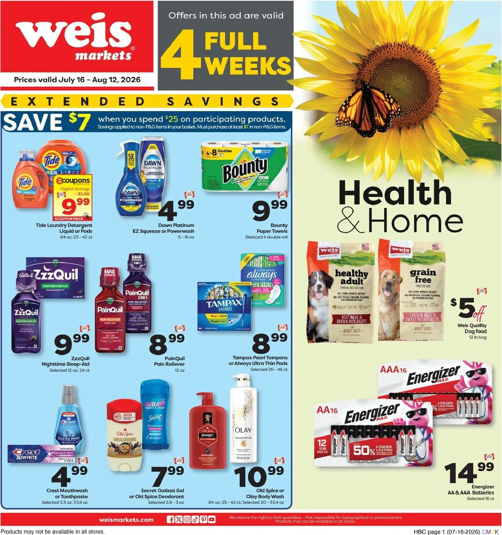 Weekly ad Current Weis Markets - Monthly Home leaflet valid from Thursday 07/16/2026 to Wednesday 08/12/2026 from July 16 to August 12 2026 - Page 1