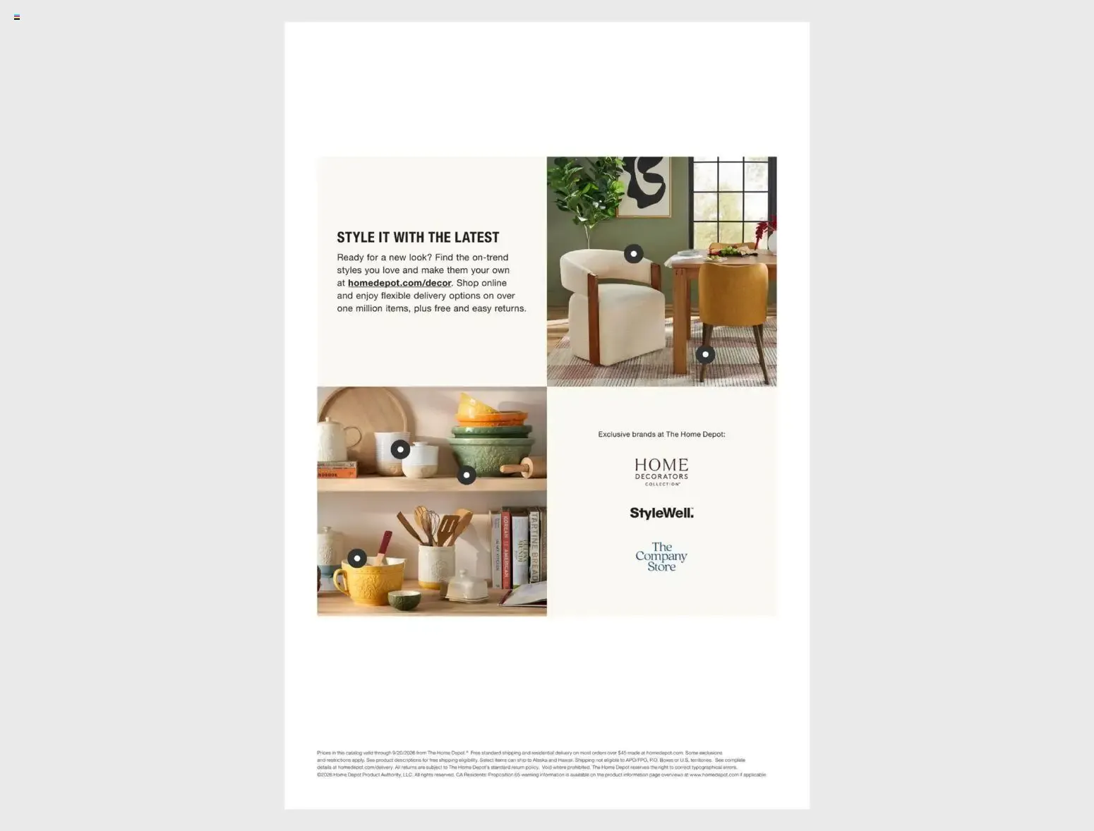 Weekly promotion Home Depot: Beautifully Livable - Hasta 30% OFF en muebles y decoración spanning from August 20 to September 7 2026 - Page 44 for Catalogue 365