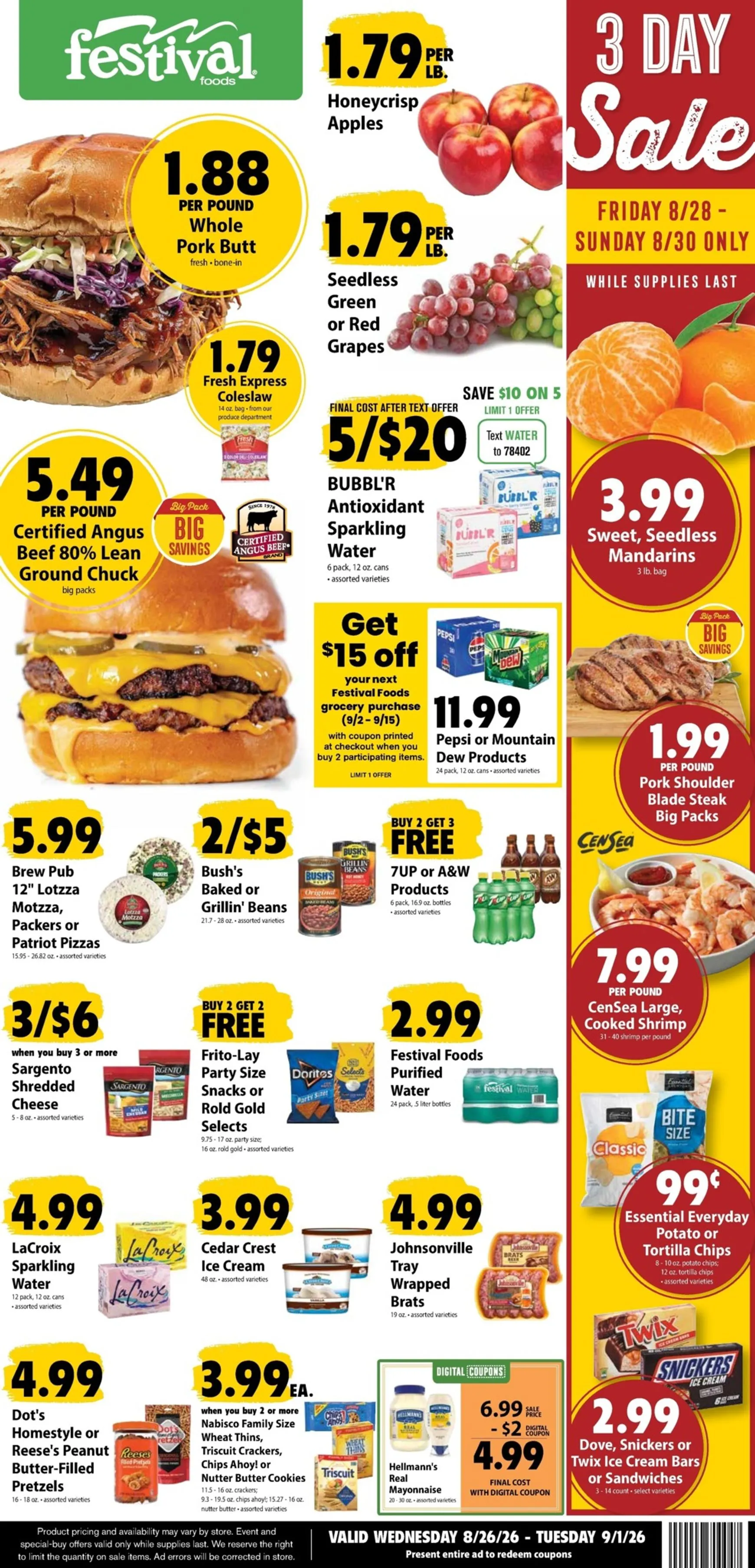 Weekly promotion Current Fest Foods leaflet valid from Wednesday 08/26/2026 to Tuesday 09/01/2026 spanning from August 26 to September 1 2026 - Page 1 for Catalogue 365