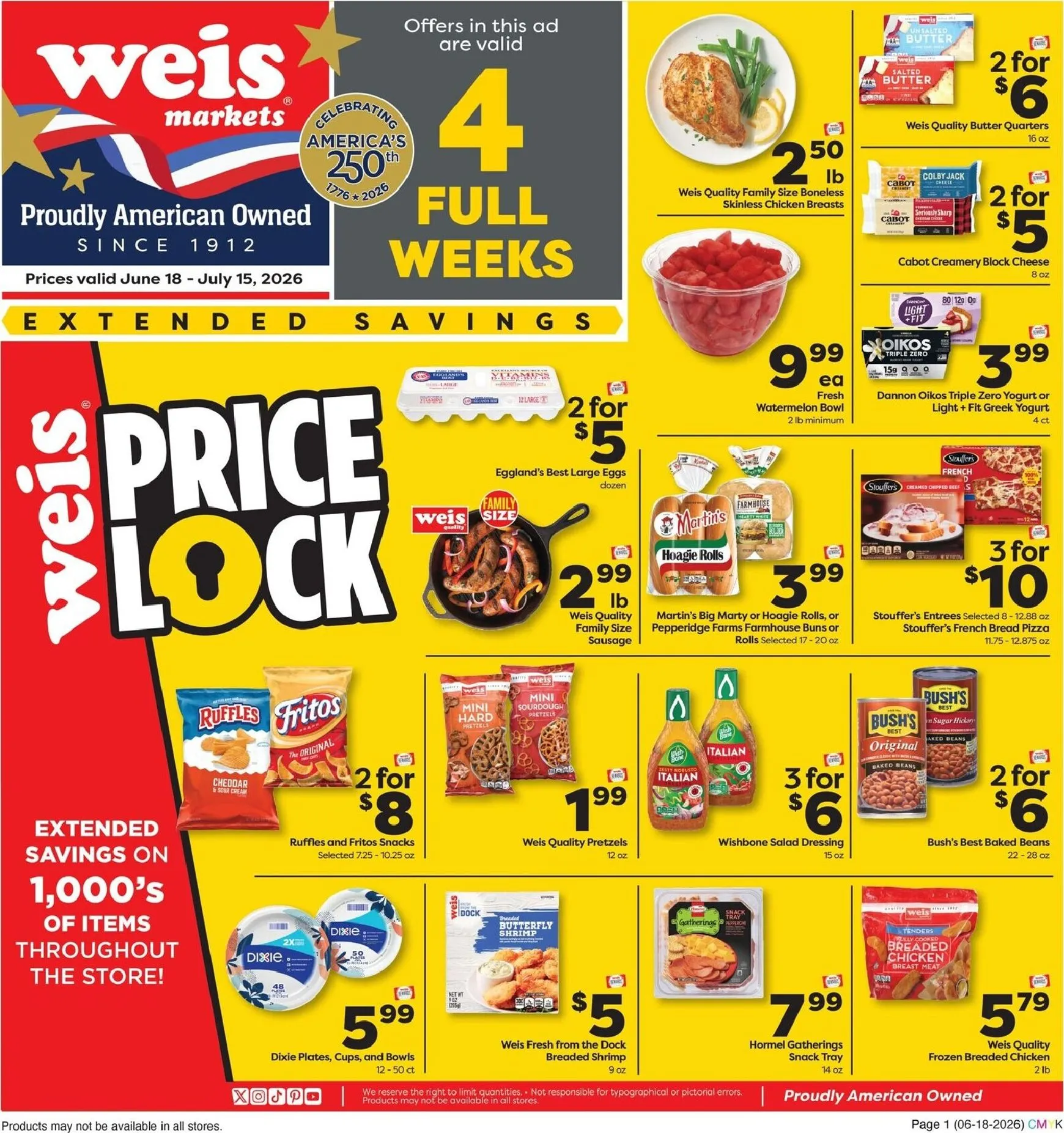 Current Weis Markets - Extended Savings leaflet valid from Thursday 06/18/2026 to Wednesday 07/15/2026