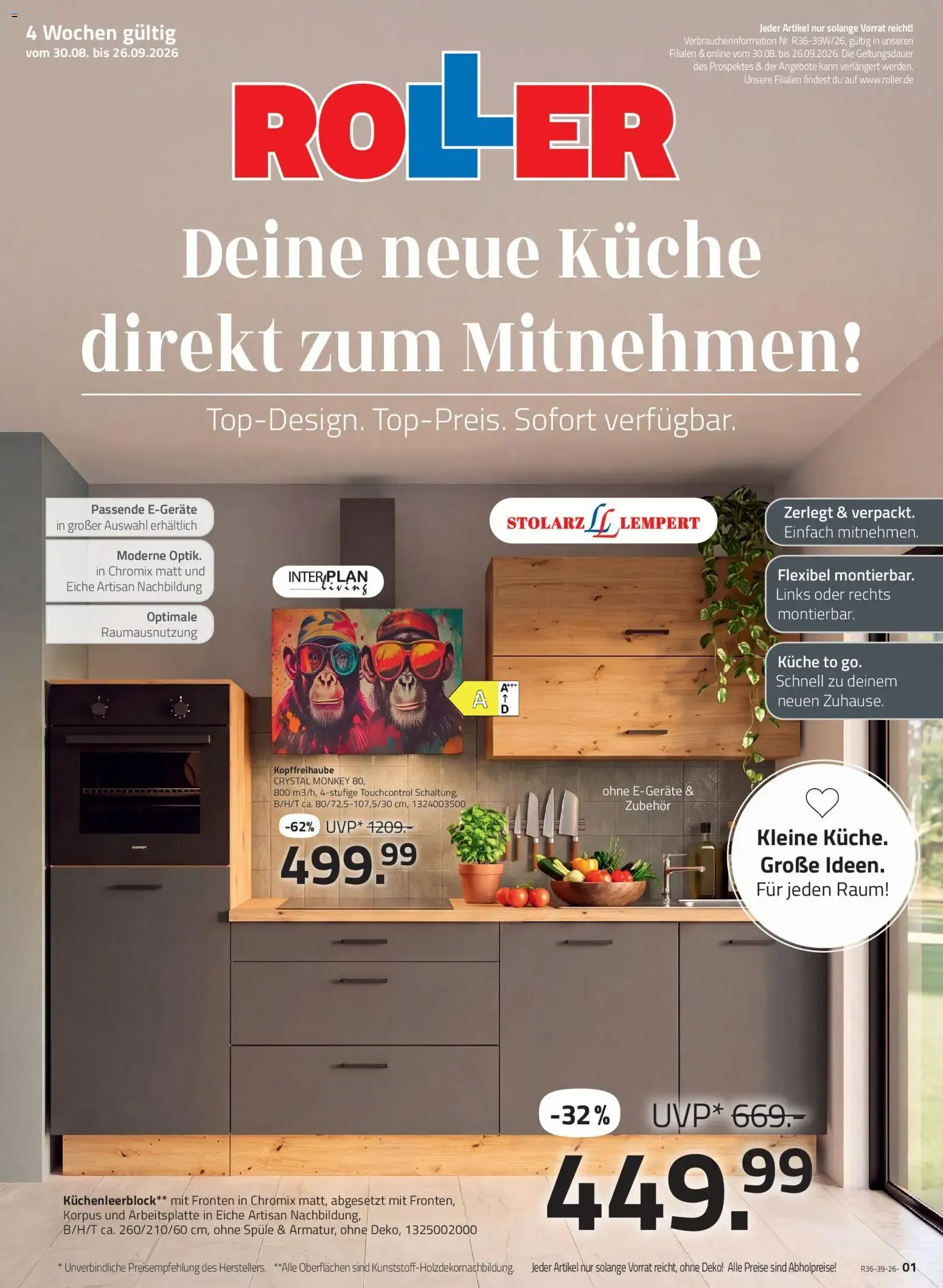 Roller Küchenprospekt (ab 30.08.2026) zum Blättern von 30. August bis 26. September 2026 - Prospekt seite 1