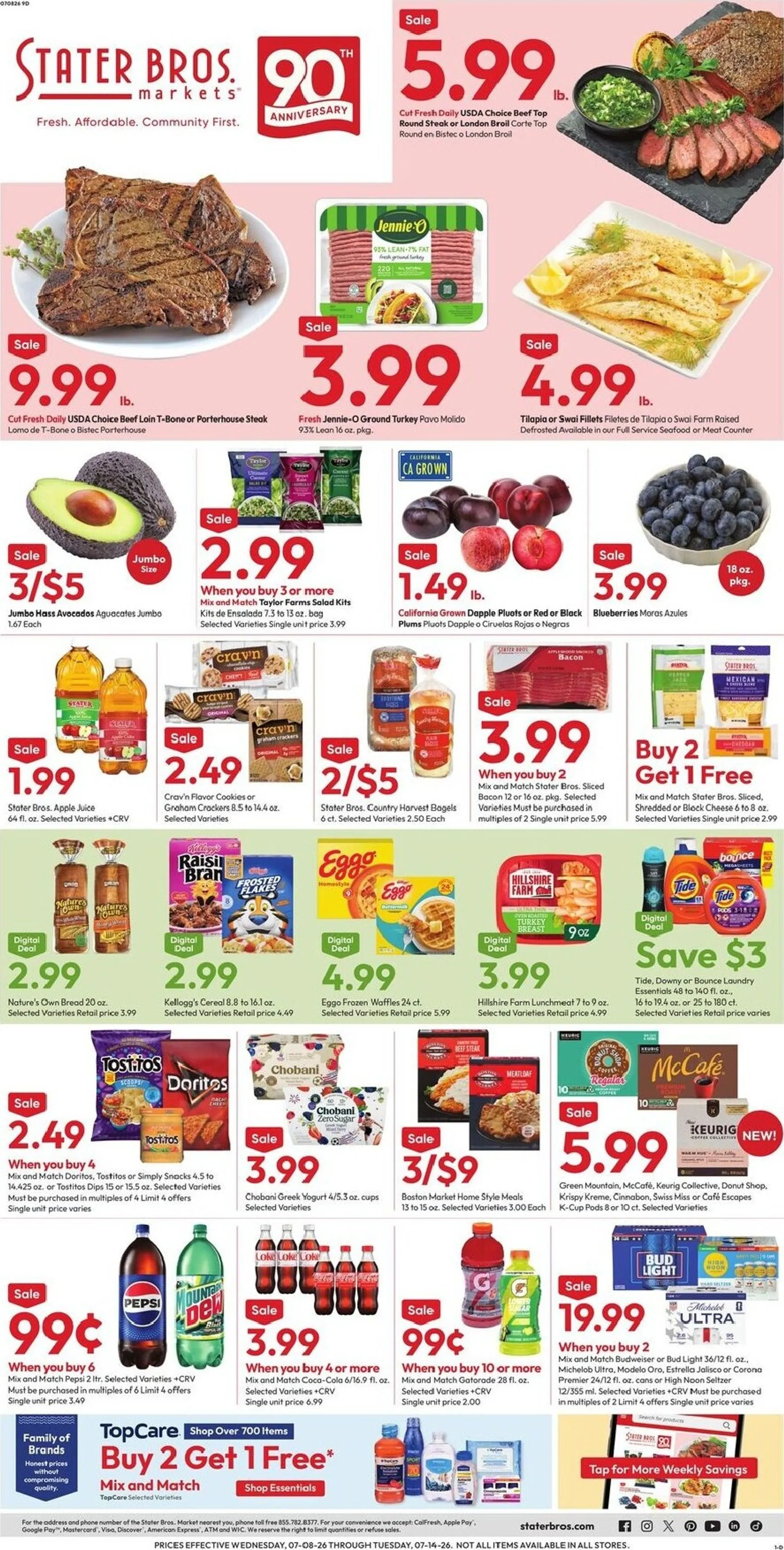 Current Stater Bros. leaflet valid from Wednesday 07/08/2026 to Tuesday 07/14/2026