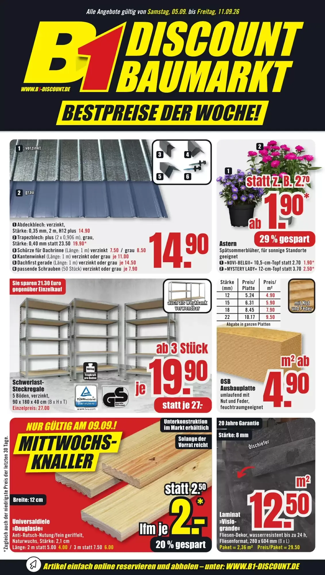 B1 Discount Baumarkt Prospekt woche 36 von 5. September bis 11. September 2026 - Prospekt seite 1