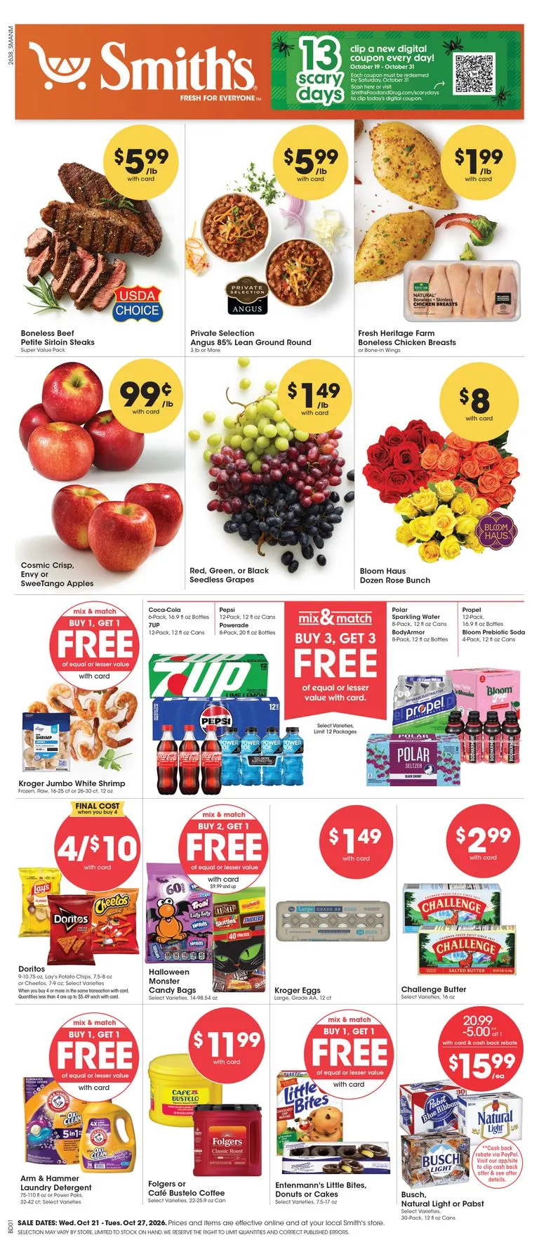 Weekly promotion Current Smith's leaflet valid from Wednesday 10/21/2026 to Tuesday 10/27/2026 spanning from October 21 to October 27 2026 - Page 1 for Catalogue 365