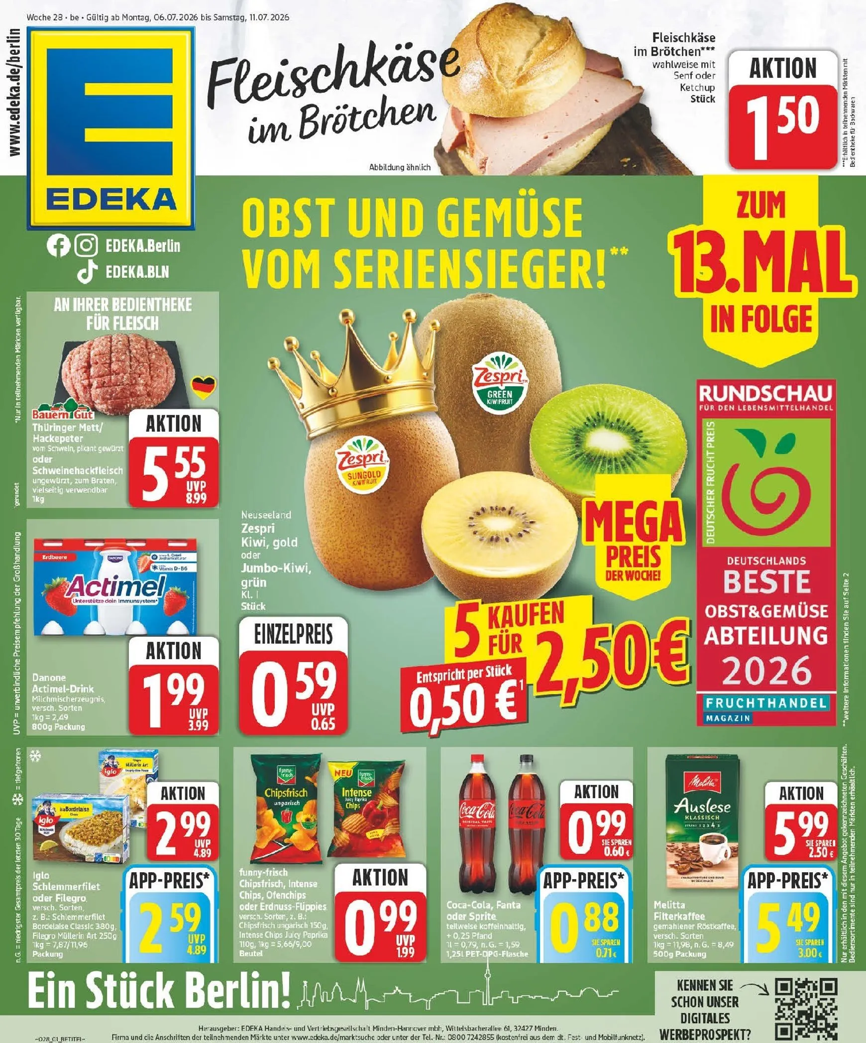 Edeka Prospekt – von Montag 06.07.2026 bis Samstag 11.07.2026 von 6. Juli bis 11. Juli 2026 - Prospekt seite 1