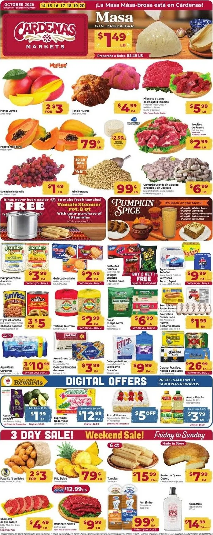 Current Cardenas Markets leaflet valid from Wednesday 10/14/2026 to Tuesday 10/20/2026