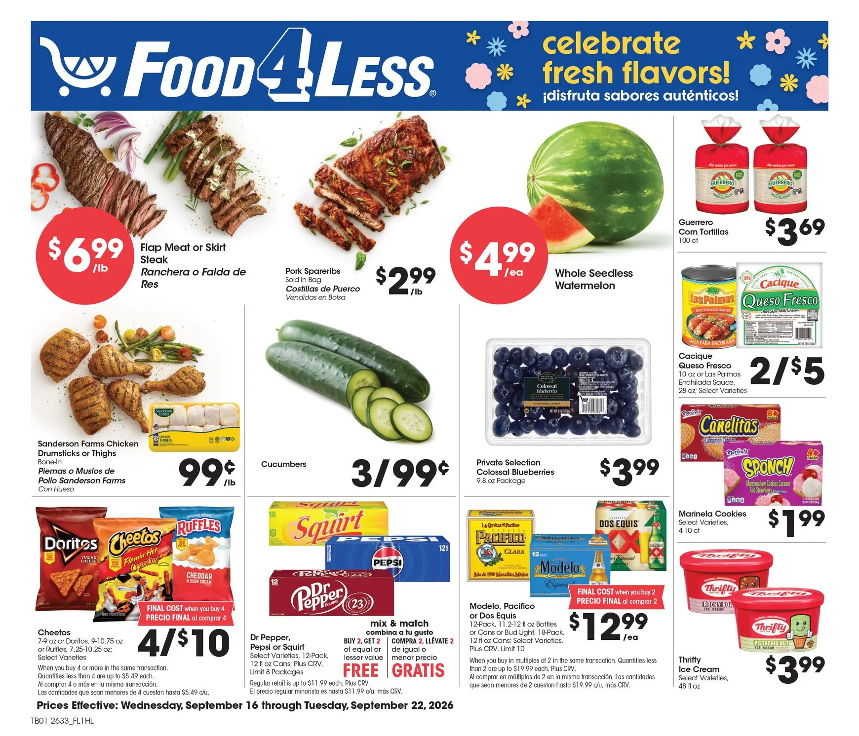 Current Food 4 Less leaflet valid from Wednesday 09/16/2026 to Tuesday 09/22/2026