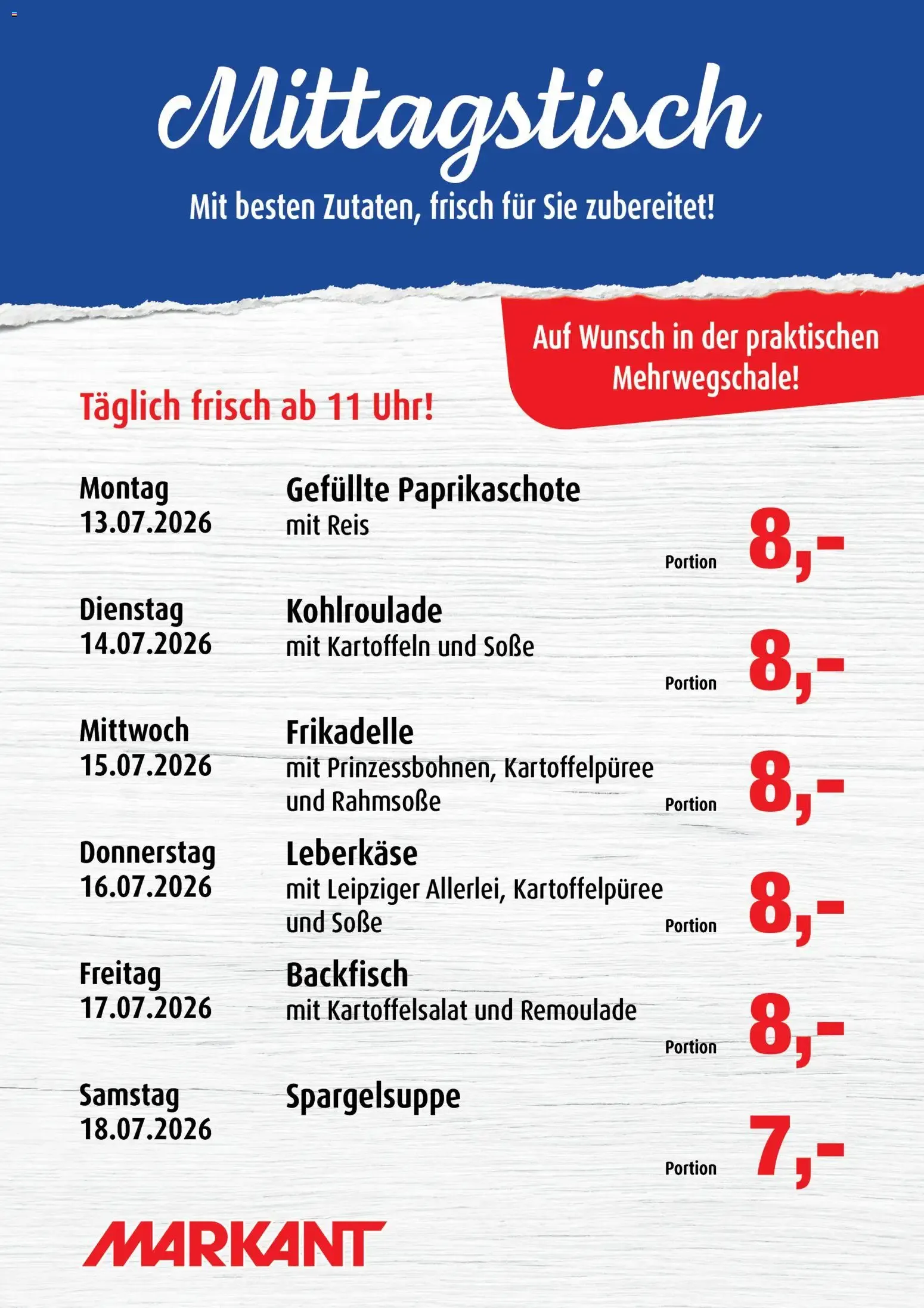 Markant Mittagstisch (ab 13.07.2026) zum Blättern von 13. Juli bis 18. Juli 2026 - Prospekt seite 1