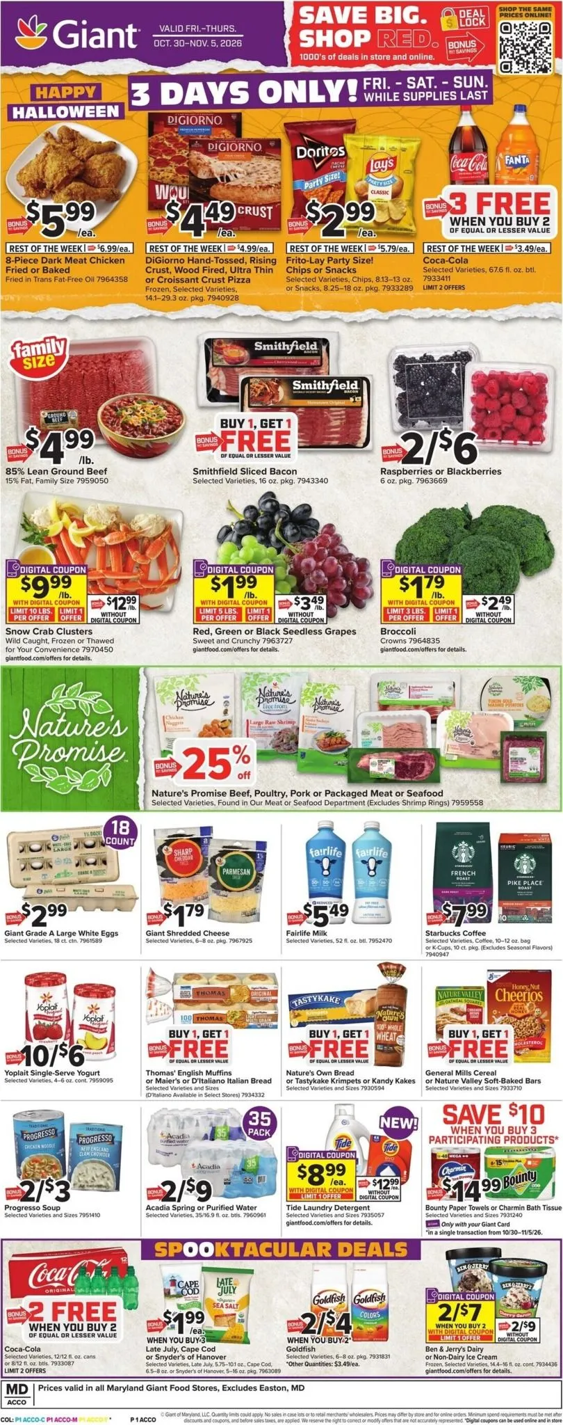 Weekly ad Current Giant leaflet valid from Friday 10/30/2026 to Thursday 11/05/2026 from October 30 to November 5 2026 - Page 1